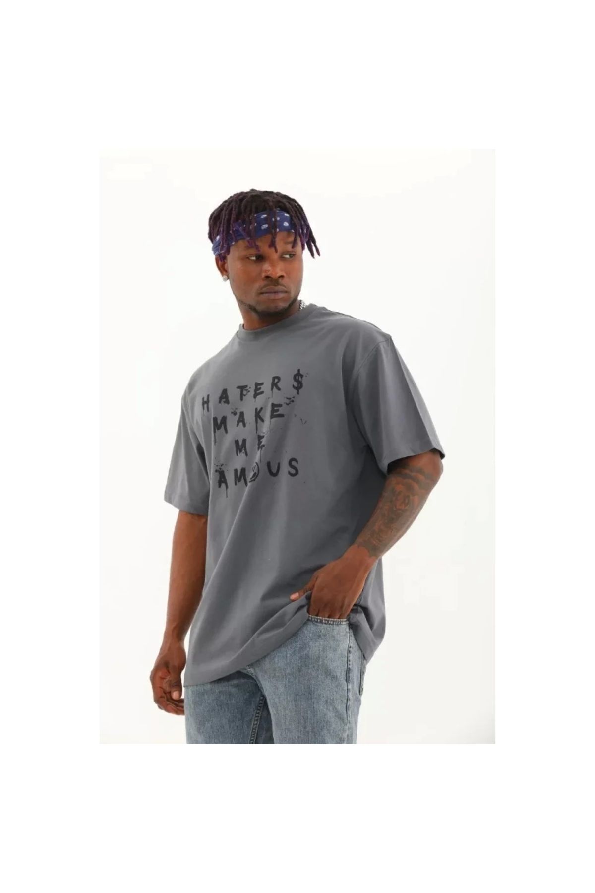 Narnuga Unisex Oversize Baskılı Bisiklet Yaka TShirt