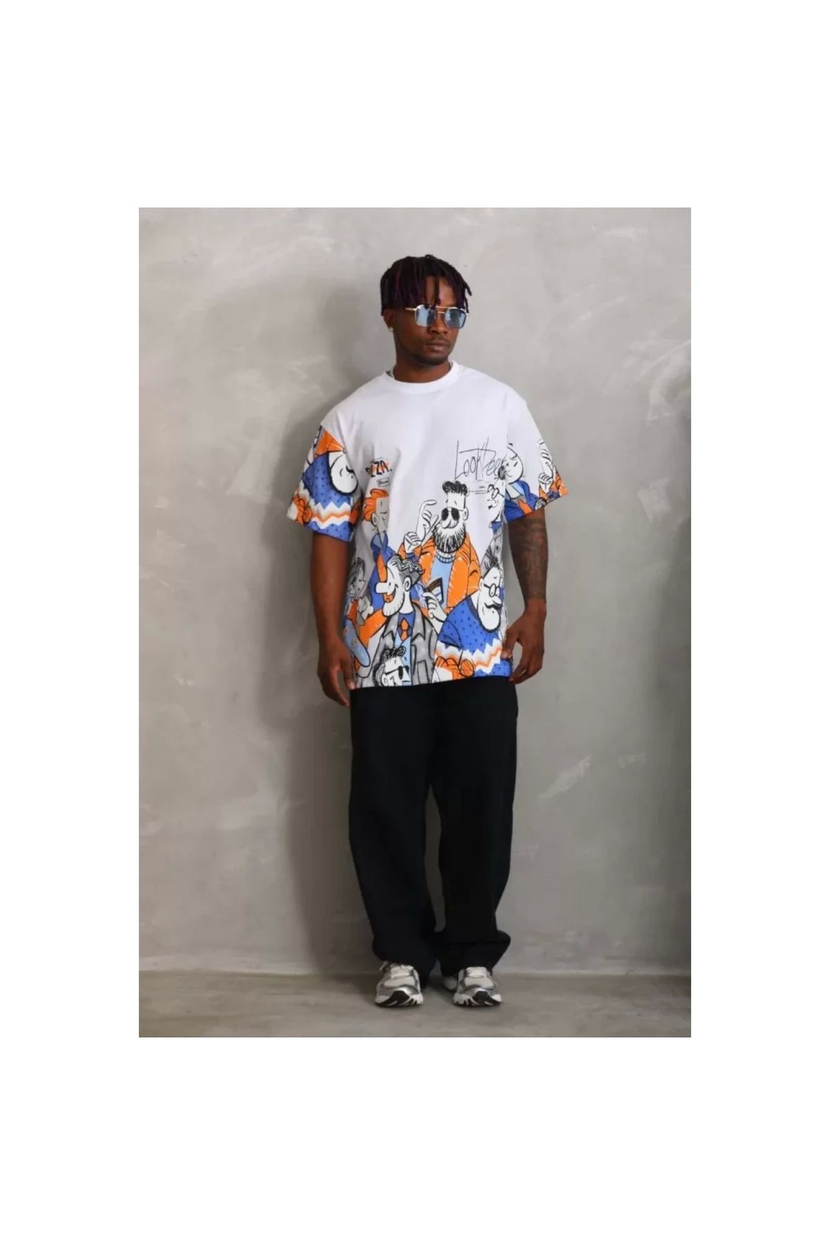 Marsilyan Unisex Oversize Baskılı Bisiklet Yaka TShirt