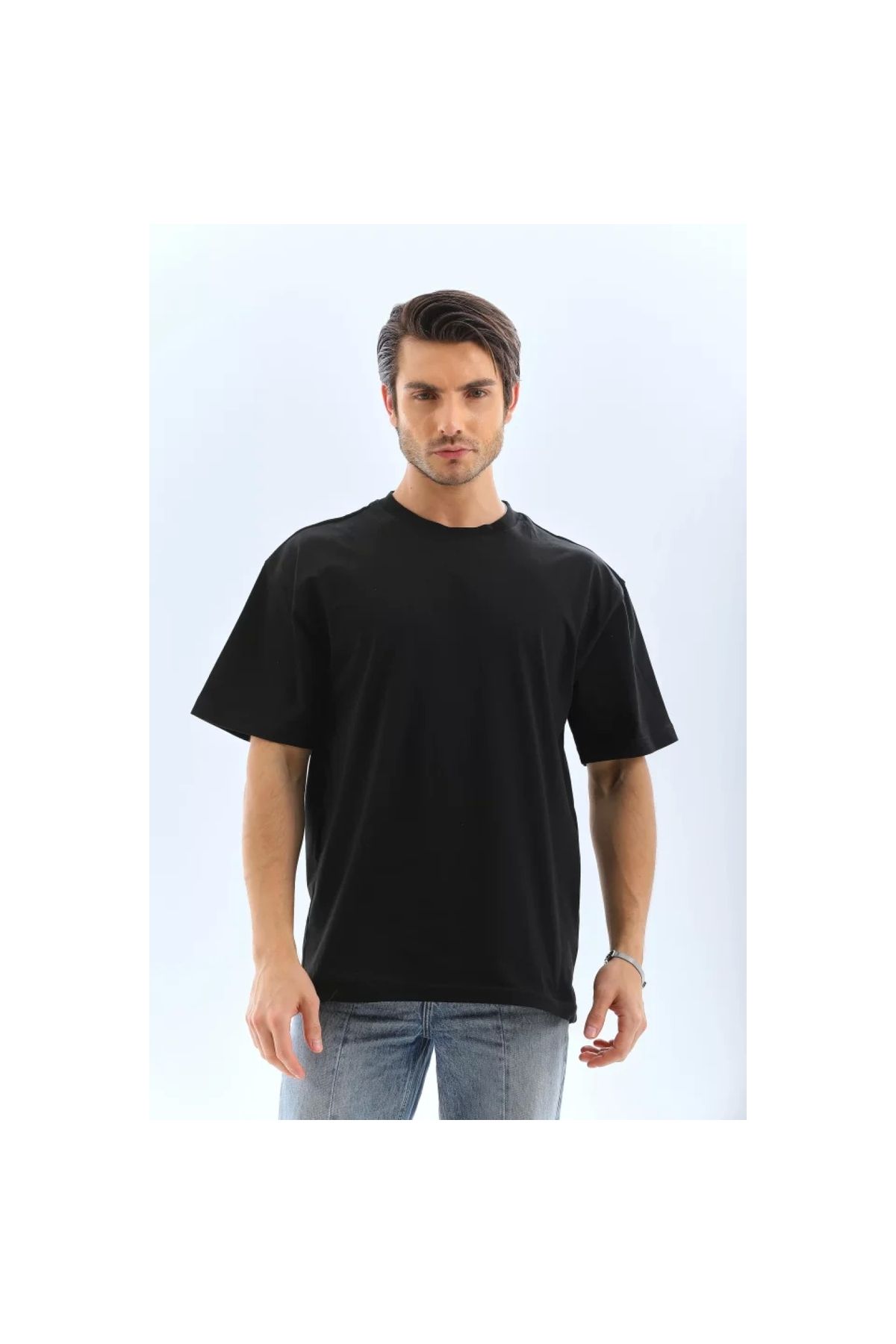 Narnuga Unisex Oversize Düz Bisiklet Yaka TShirt