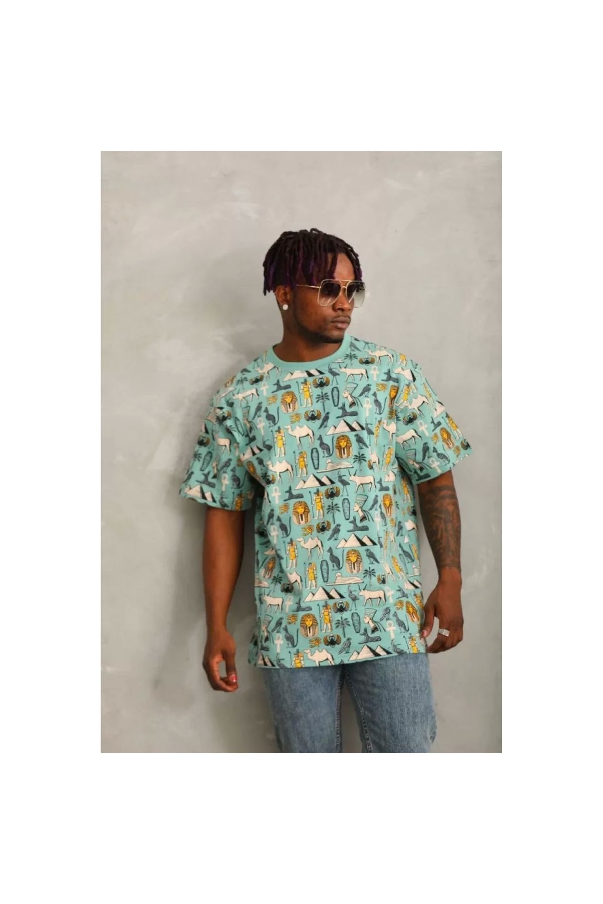 Narnuga Unisex Oversize Baskılı Bisiklet Yaka TShirt