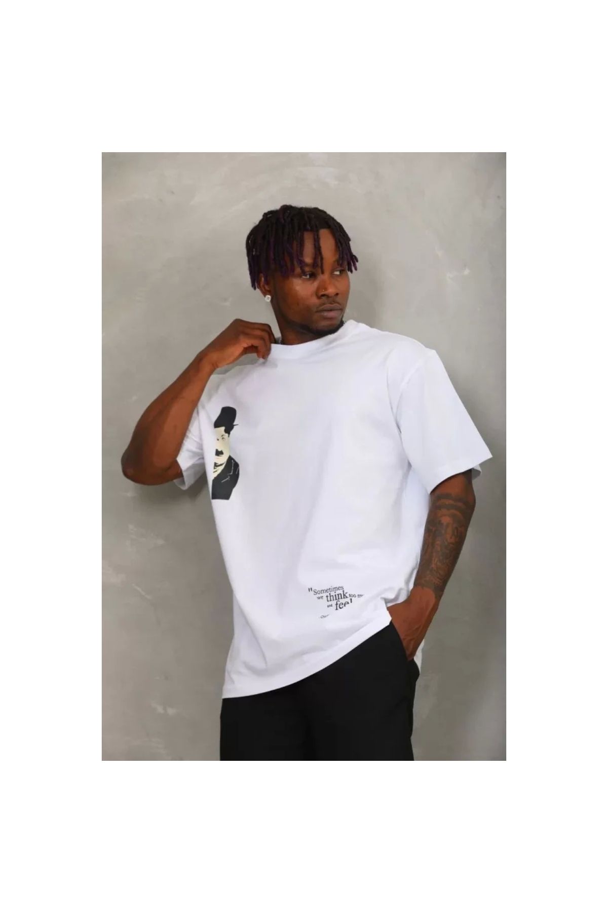 Narnuga Unisex Oversize Baskılı Bisiklet Yaka TShirt