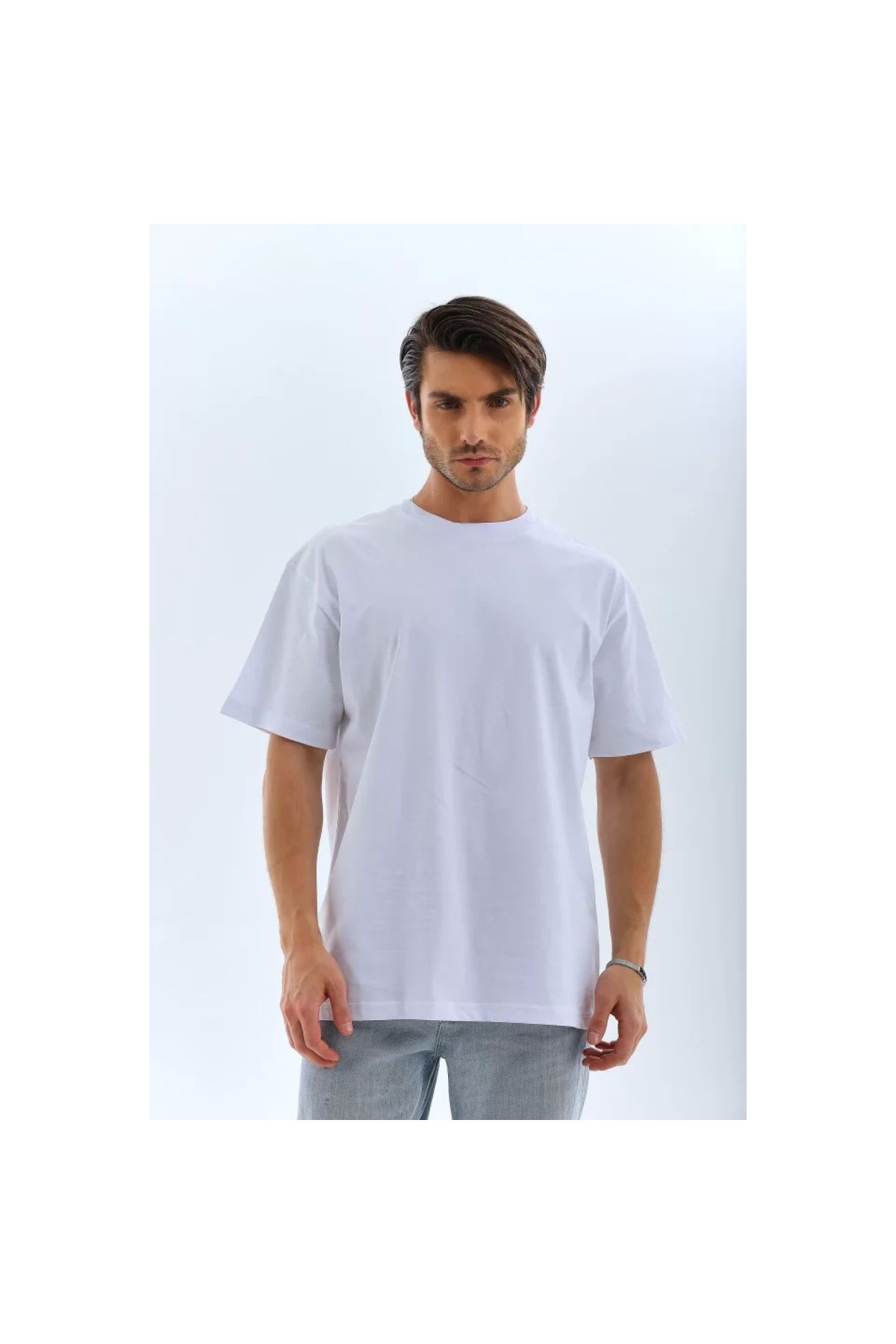 Narnuga Unisex Oversize Düz Bisiklet Yaka TShirt