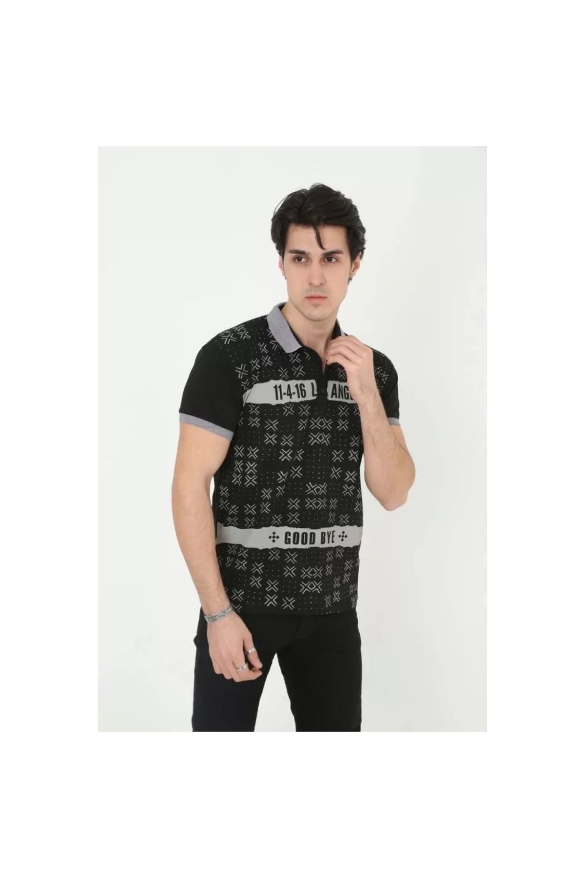 Narnuga Erkek Yakalı Slim Fit Baskılı TShirt