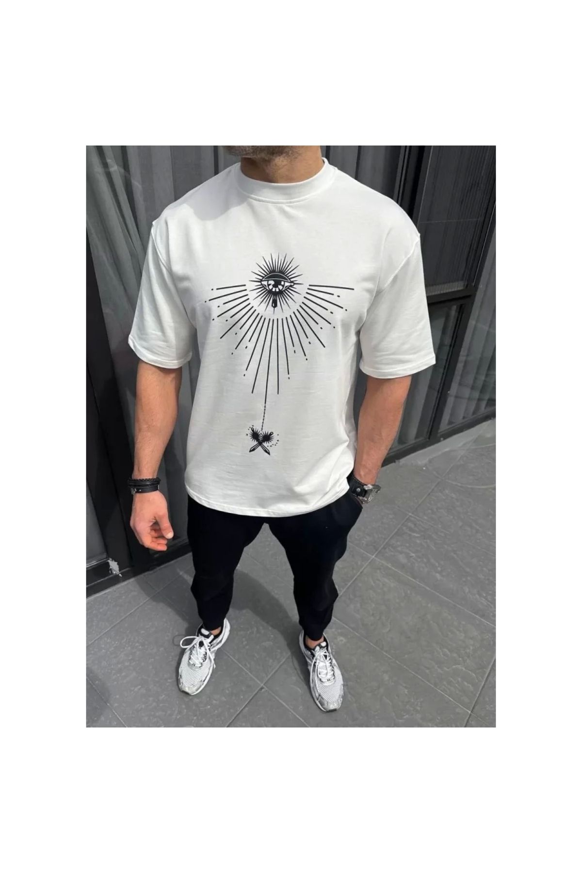 Marsilyan Unisex Bisiklet Yaka Baskılı Oversize TShirt