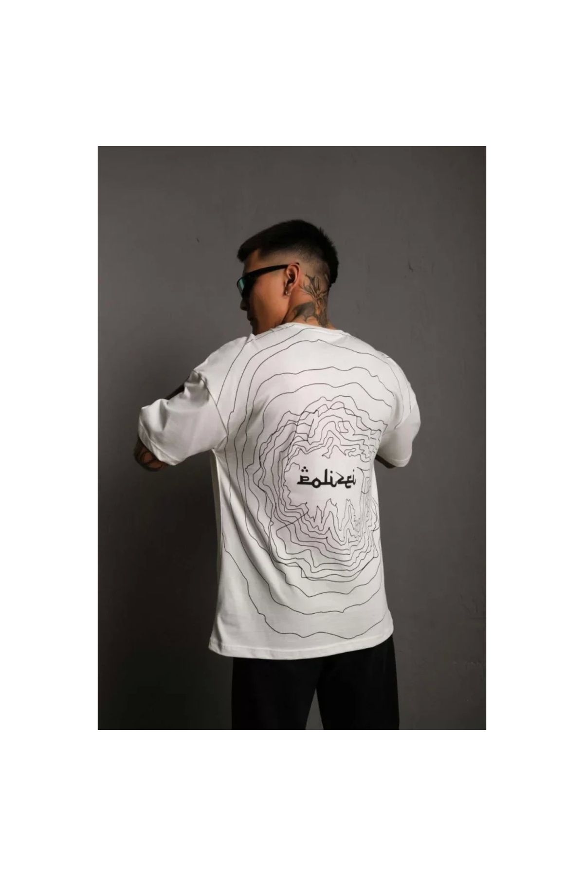 Narnuga Erkek Bisiklet Yakalı Sırt Baskılı Oversize TShirt