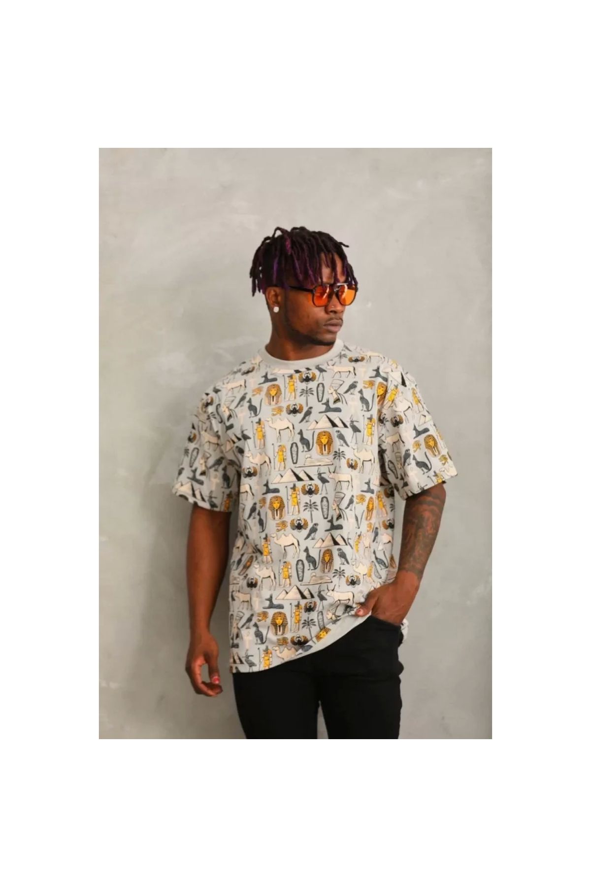 Narnuga Unisex Oversize Baskılı Bisiklet Yaka TShirt