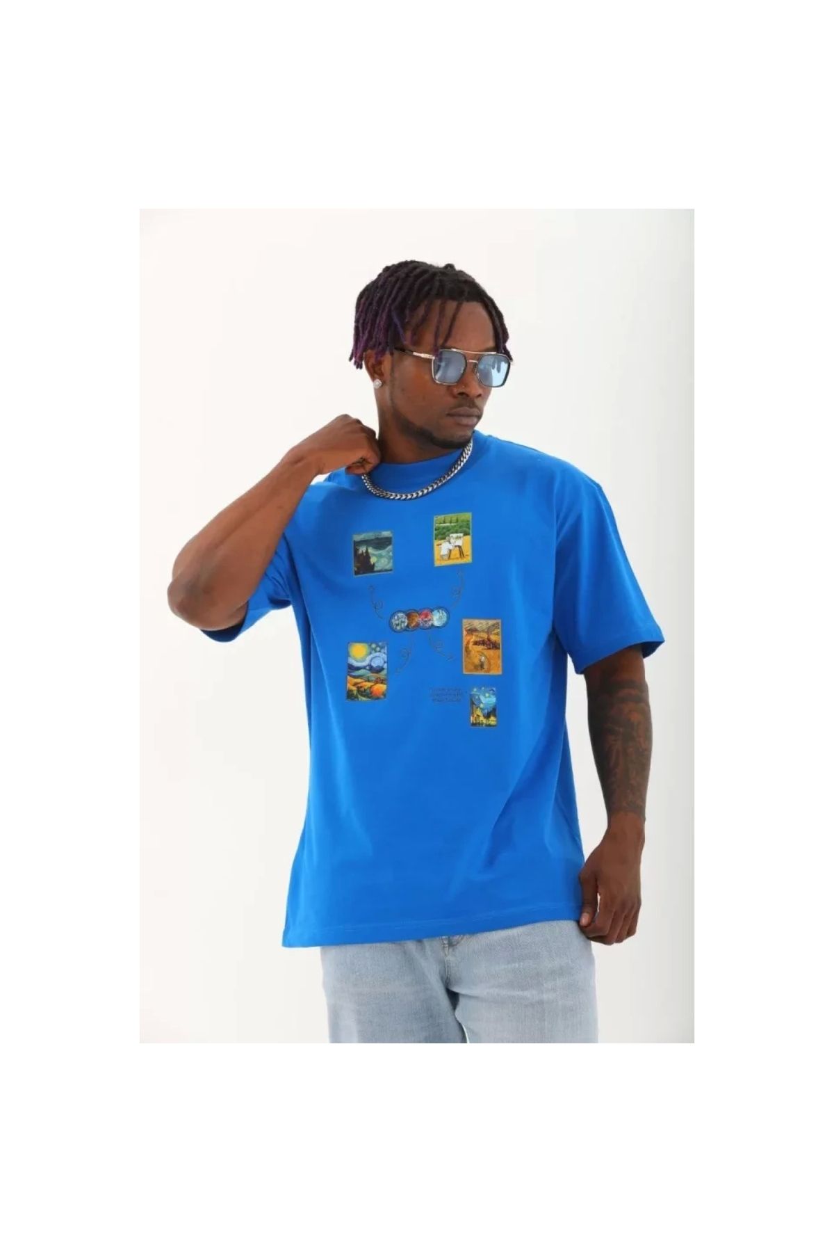 Narnuga Unisex Oversize Baskılı Bisiklet Yaka TShirt