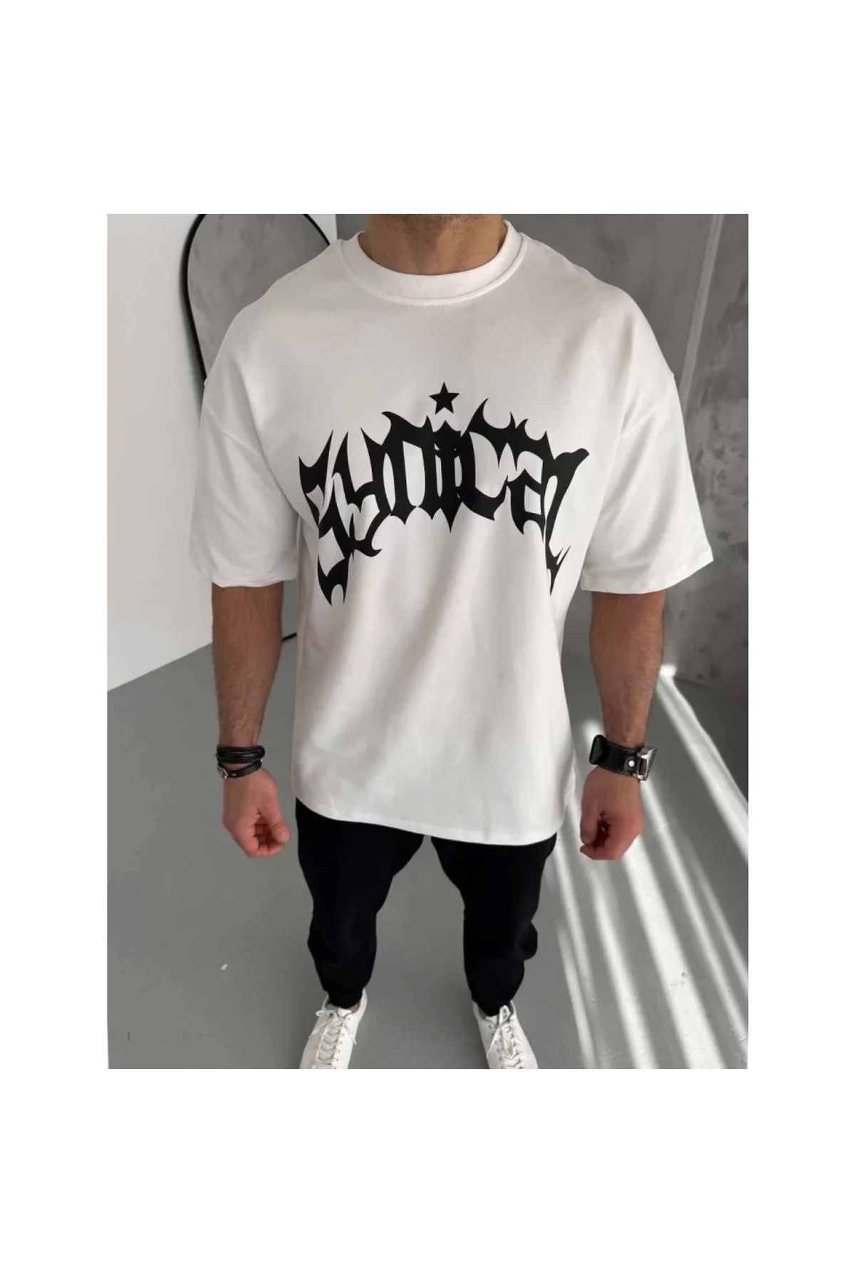 Narnuga Unisex Bisiklet Yaka Baskılı Oversize TShirt
