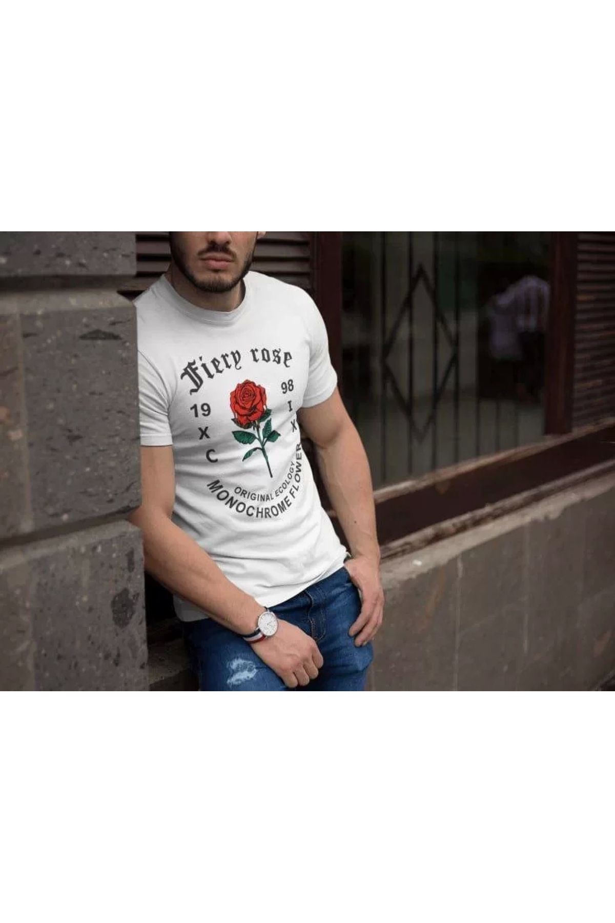 Narnuga Erkek Bisiklet Yaka Baskılı Oversize TShirt