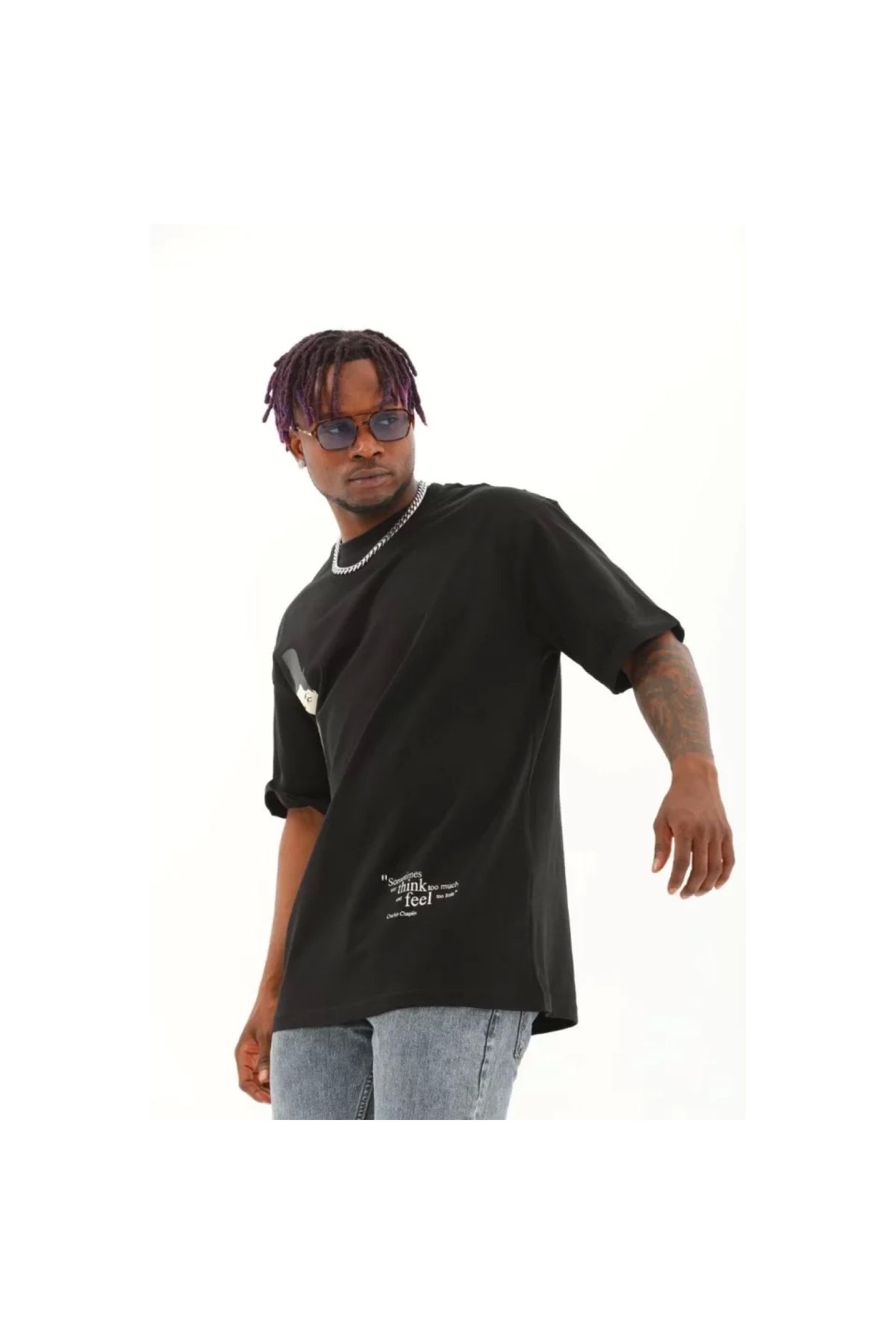 Narnuga Unisex Oversize Baskılı Bisiklet Yaka TShirt