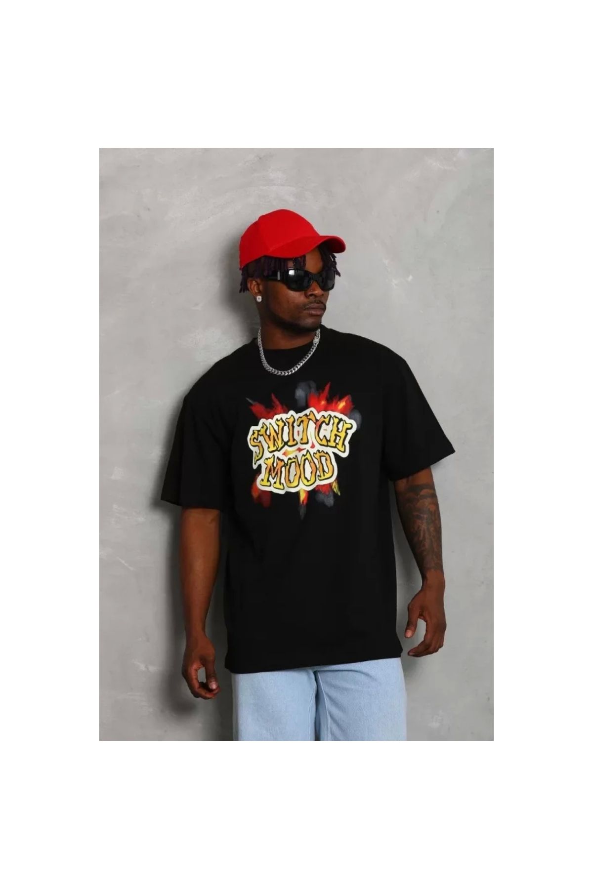 Marsilyan Unisex Oversize Baskılı Bisiklet Yaka TShirt