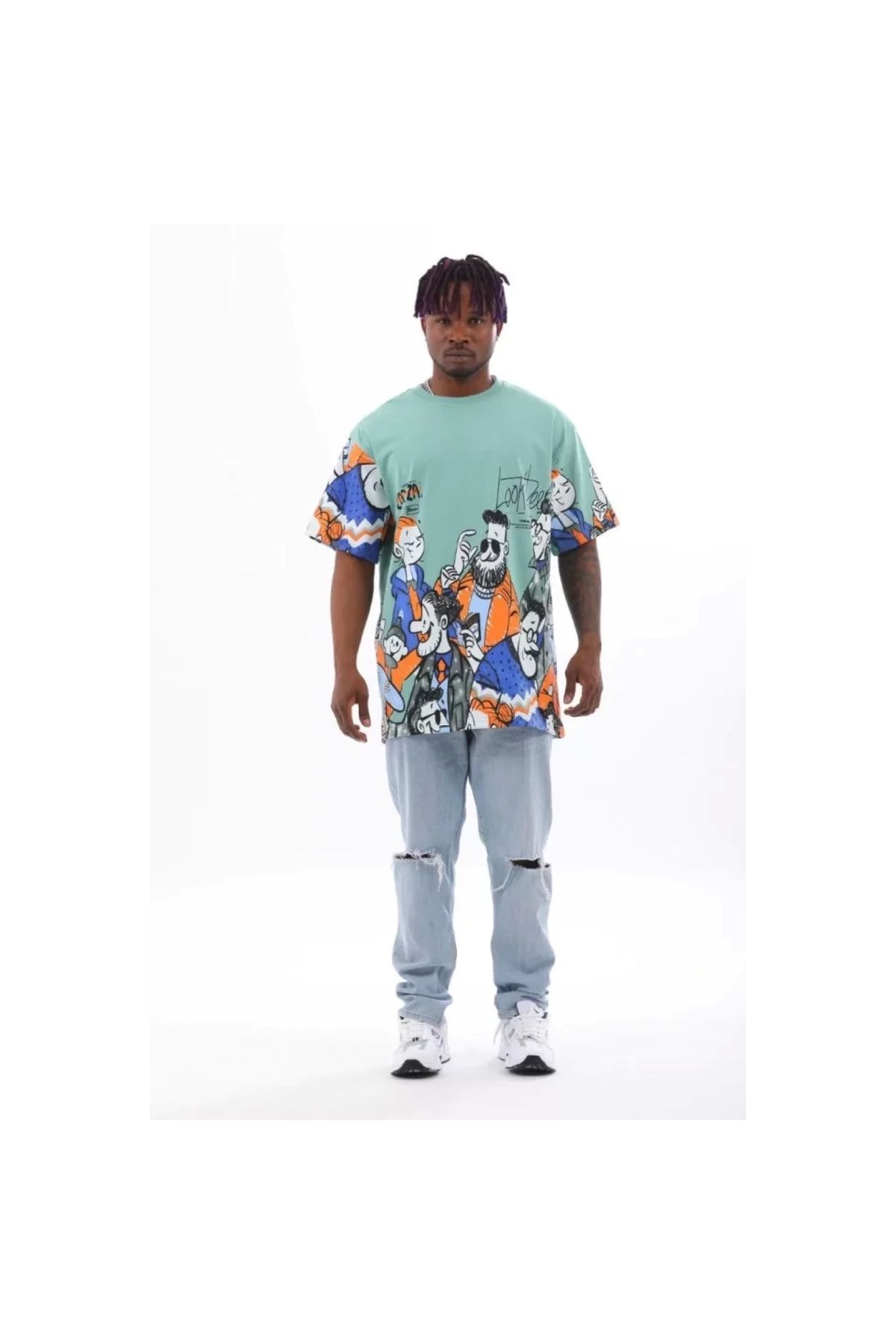 Narnuga Unisex Oversize Baskılı Bisiklet Yaka TShirt