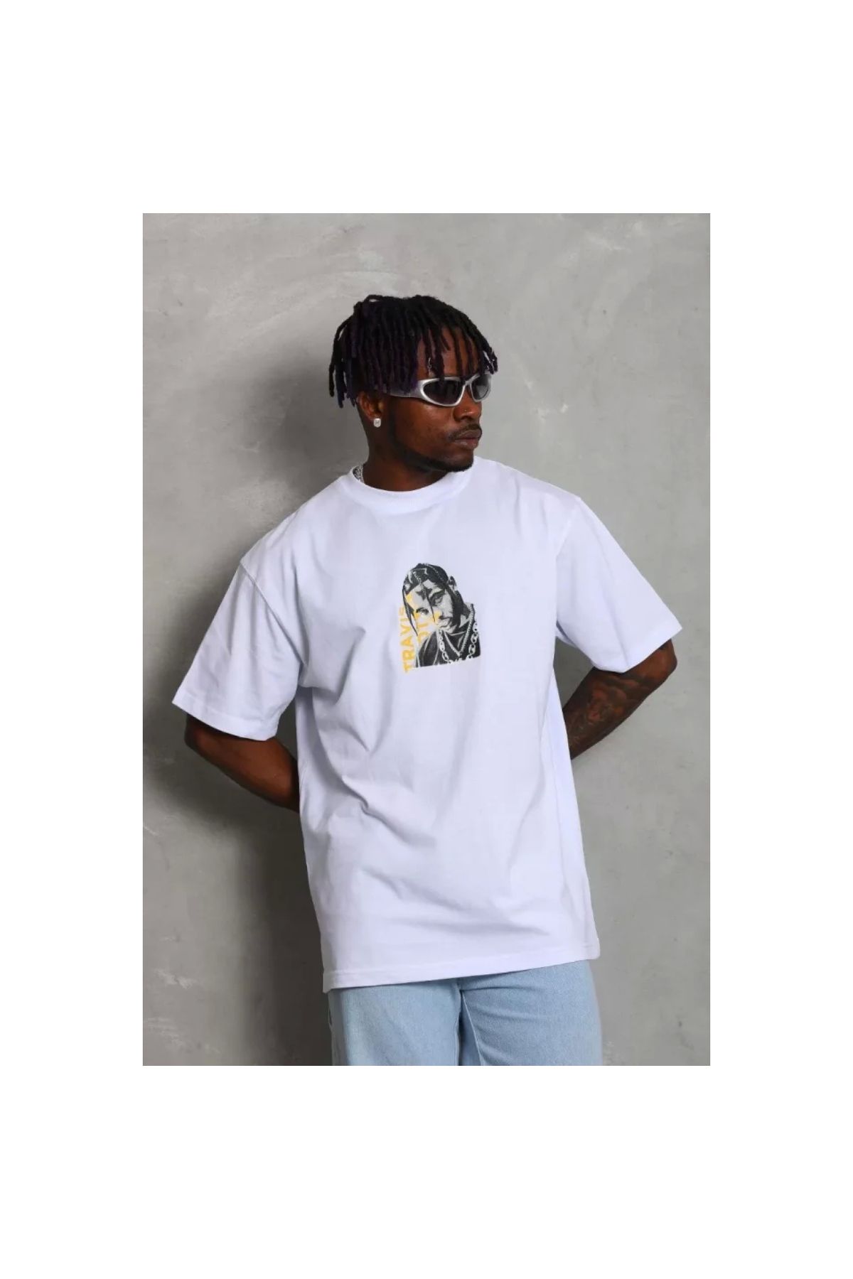 Narnuga Unisex Oversize Baskılı Bisiklet Yaka TShirt