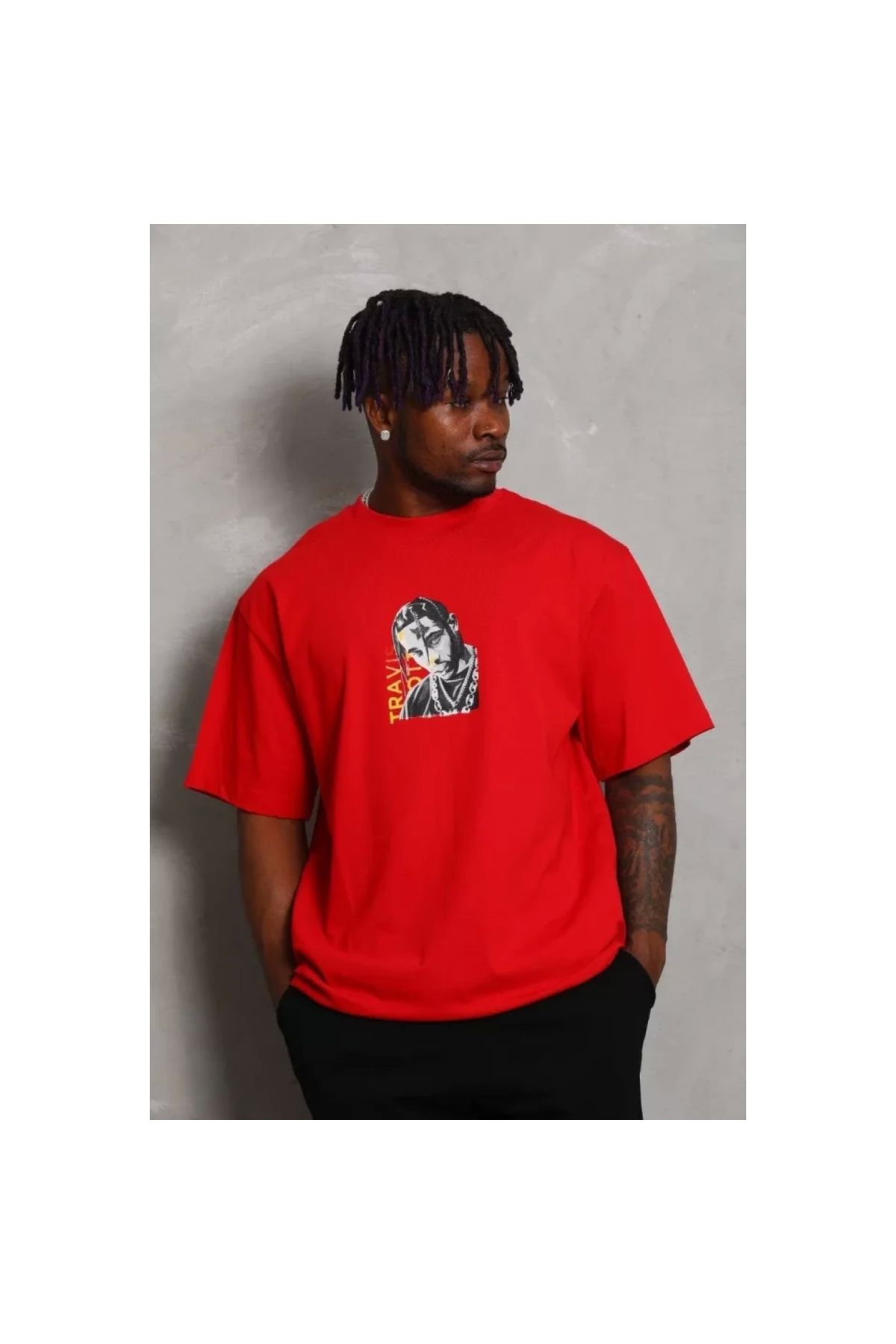 Narnuga Unisex Oversize Baskılı Bisiklet Yaka TShirt