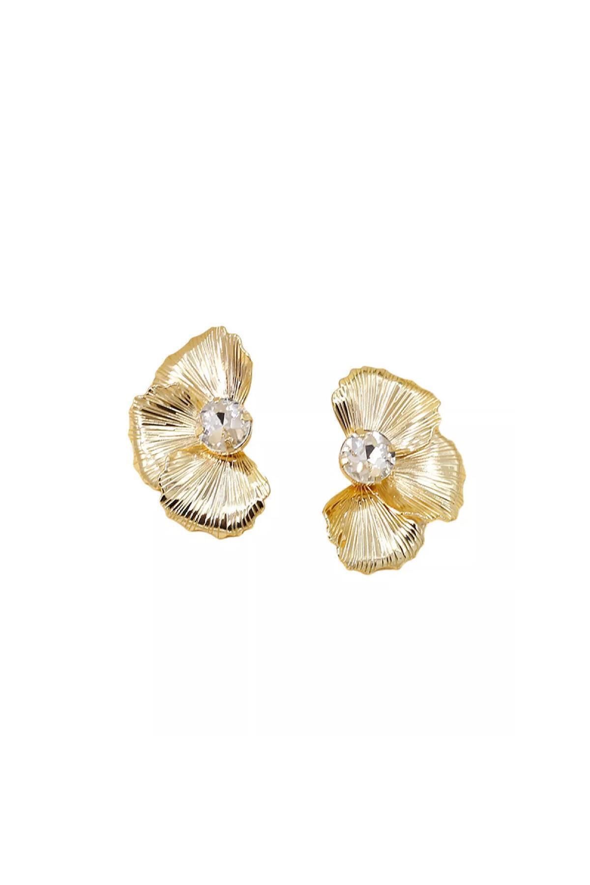 New Obsessions-Gold Elegant Half Flower Patterned Women's Stud Earrings 7