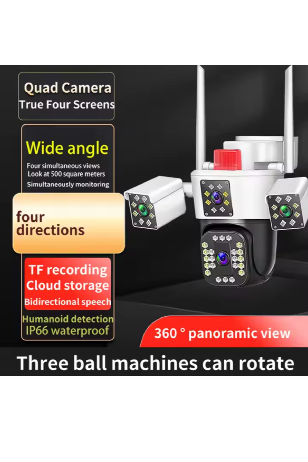 qasul Wistino HD 3 Lensli Kablosuz Kameralar Wifi 360 Derece Her Yönlü Ev Koruma Wifi Güvenlik Kamerası fotoğrafı 2 (önizleme)