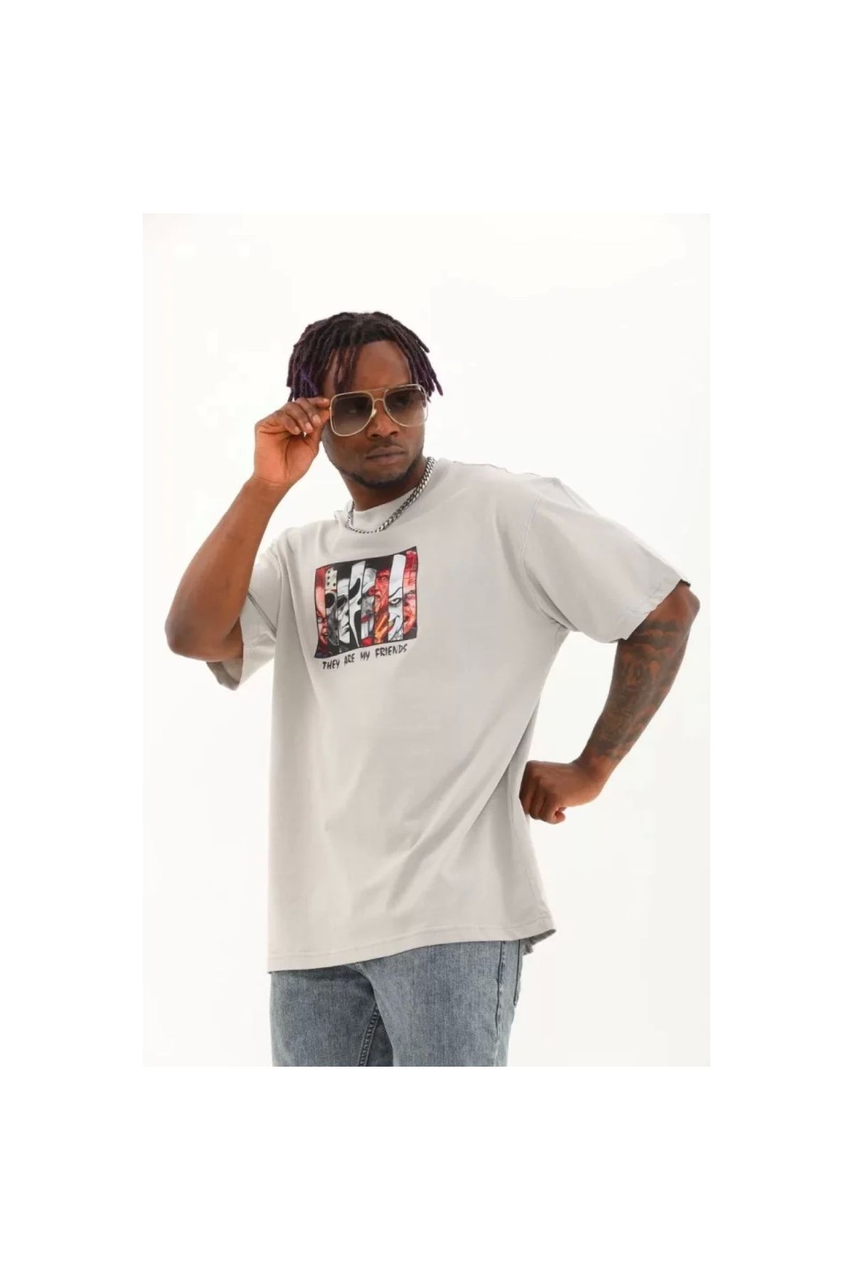Marsilyan Unisex Oversize Baskılı Bisiklet Yaka TShirt