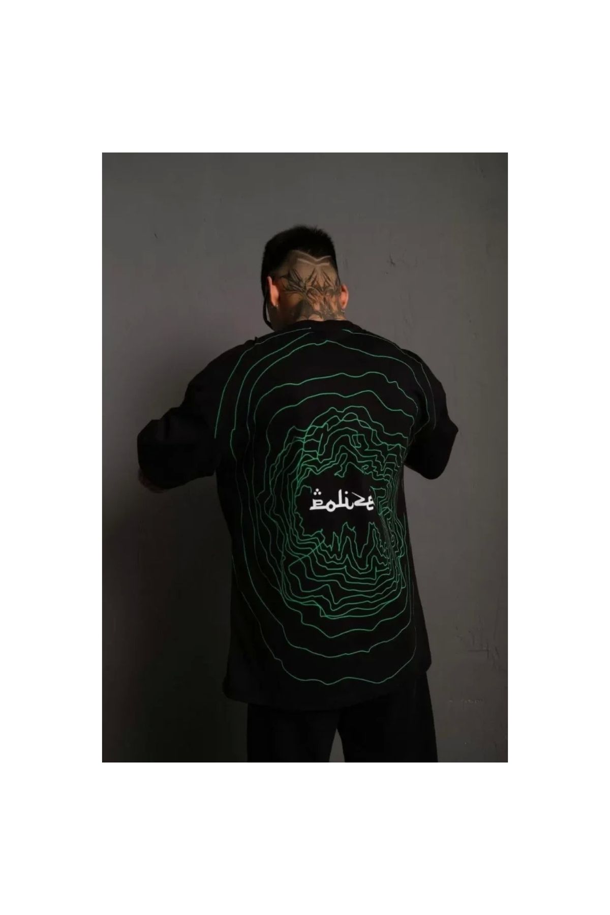 Narnuga Erkek Bisiklet Yakalı Sırt Baskılı Oversize TShirt
