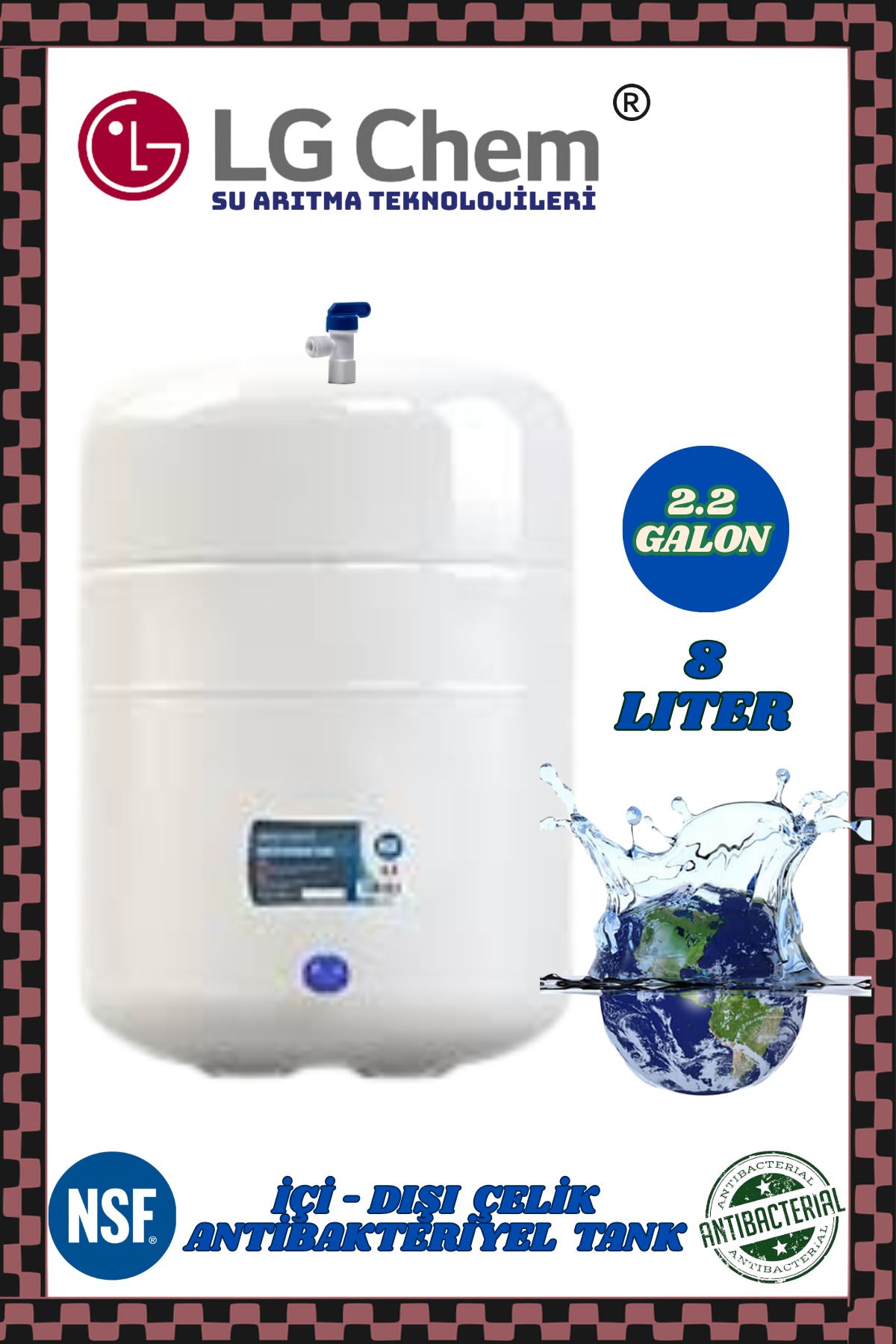 LG Chem 8 litre (2.2 GALON) NSF ONAYLI ANTİBAKTERİYEL ÇELİK TANK.SU ARITMA CİHAZLARI İÇİN