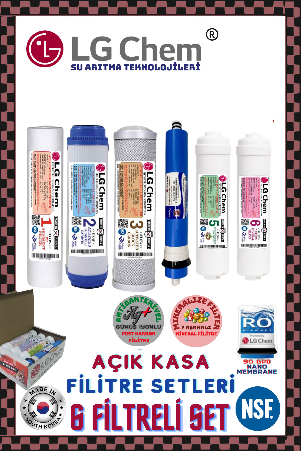 ligth gastro LG Chem AÇIK KASA SU ARITMA CİHAZLARI 6 FİLTRELİ SET.90 GPD NANO MEMBRANE.GÜMÜŞİYON-MULTİMİNERAL