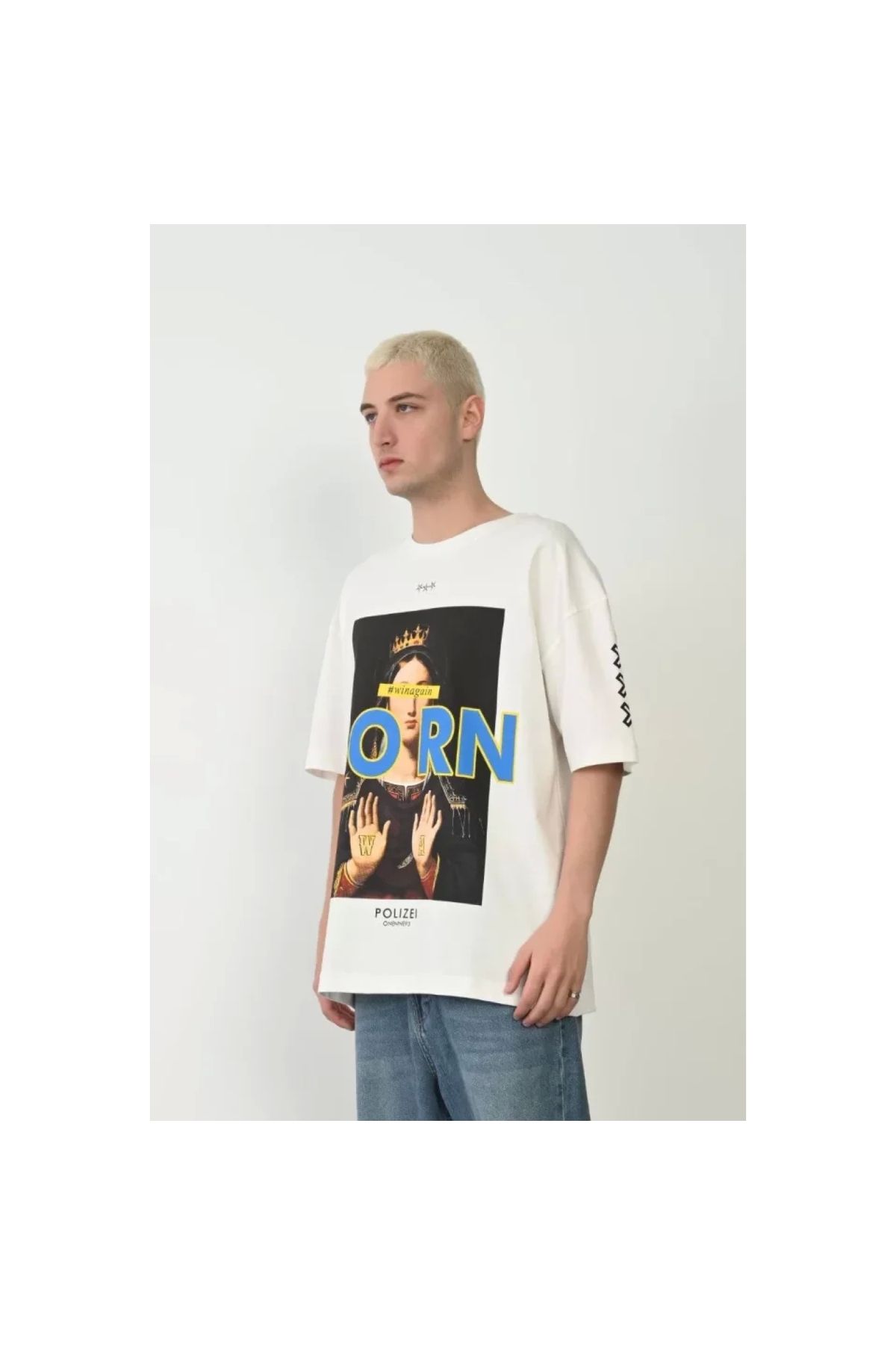 Marsilyan Unisex Baskılı Bisiklet Yaka Oversize TShirt