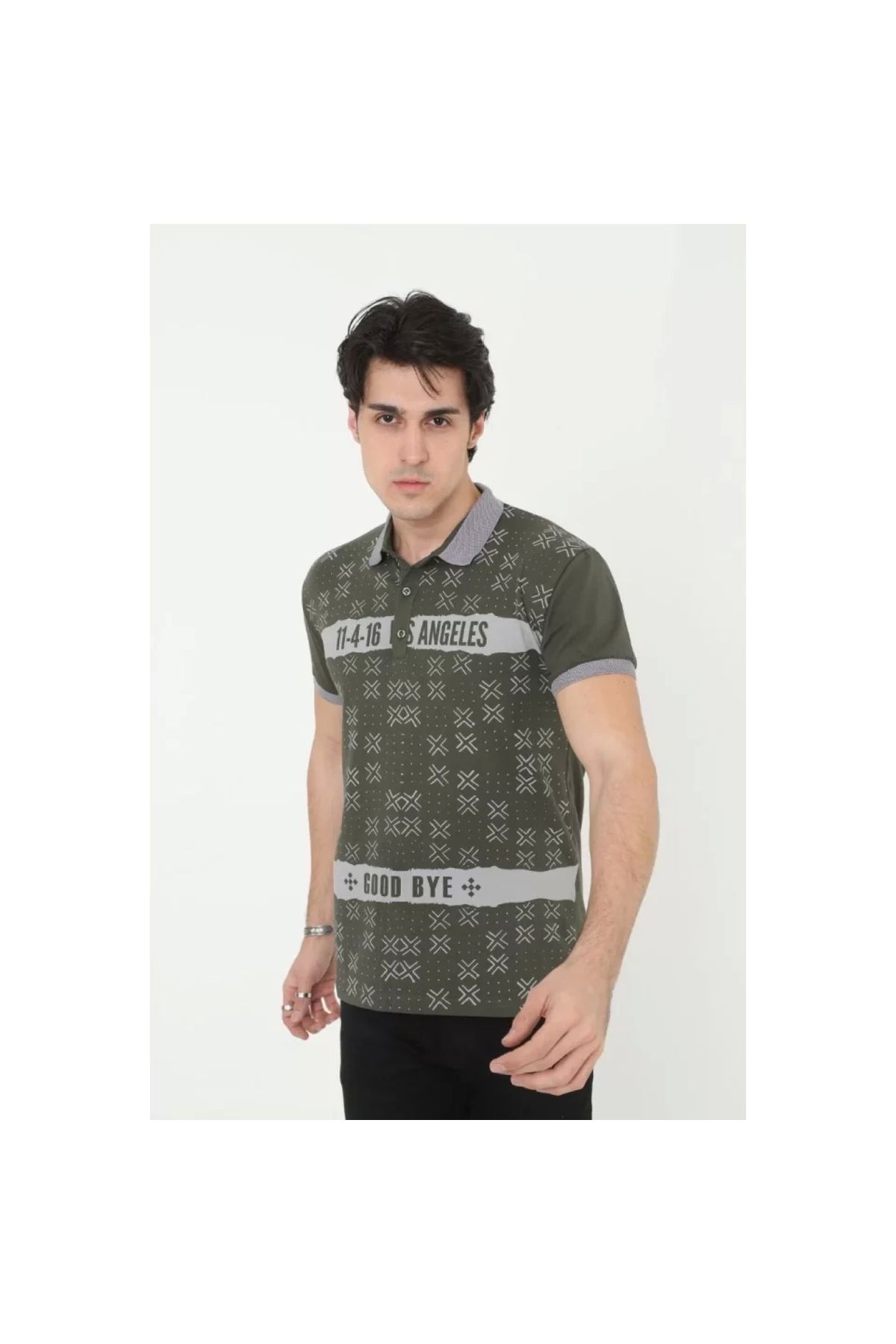 Narnuga Erkek Yakalı Slim Fit Baskılı TShirt