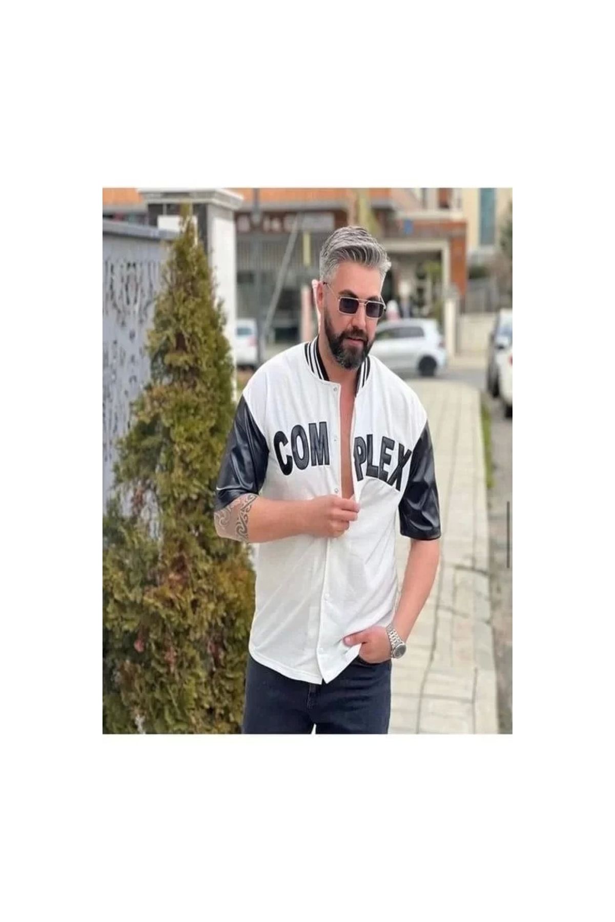 Narnuga Erkek Complex Kolları Deri Kolej Oversize TShirt