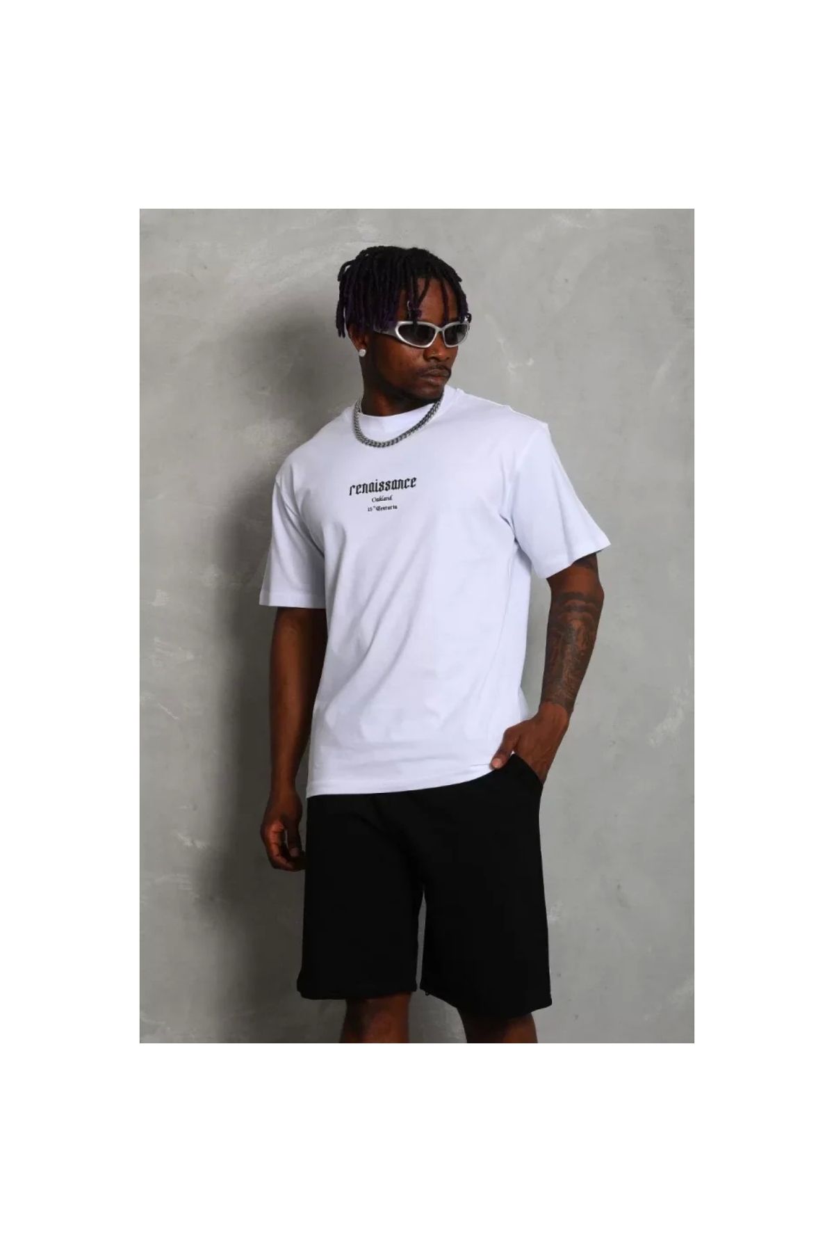 Narnuga Unisex Oversize Baskılı Bisiklet Yaka TShirt