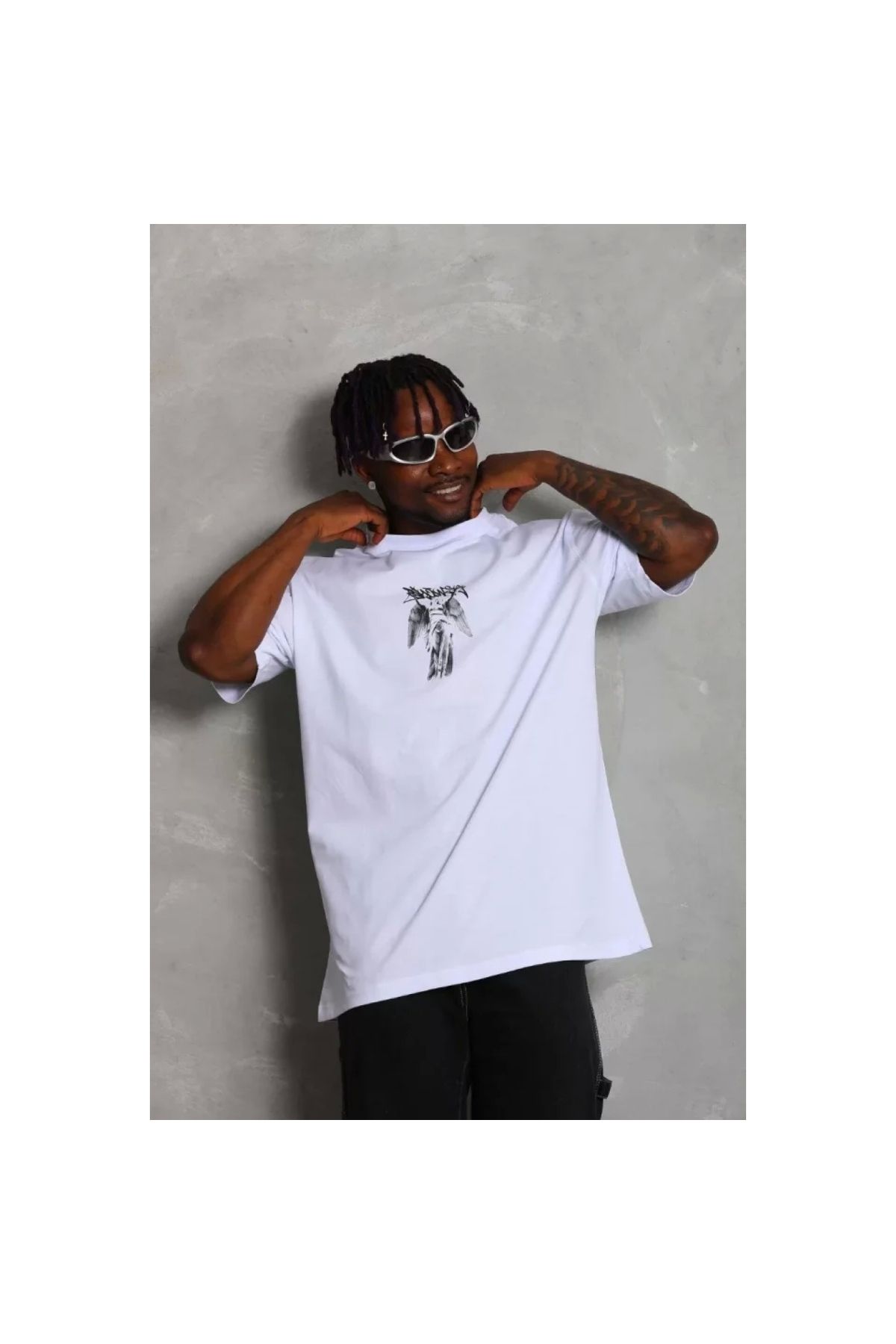 Narnuga Unisex Oversize Baskılı Bisiklet Yaka TShirt