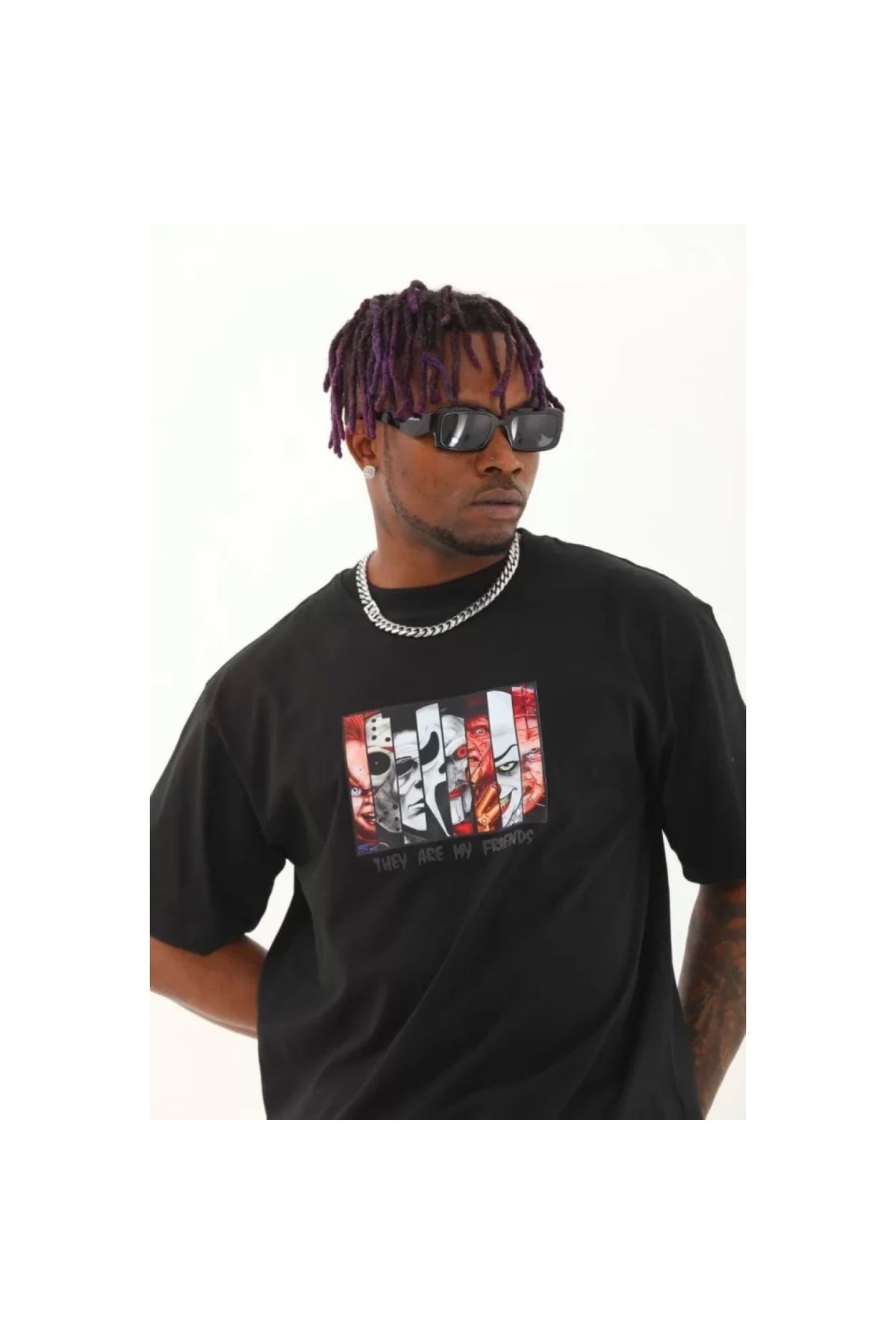 Marsilyan Unisex Oversize Baskılı Bisiklet Yaka TShirt