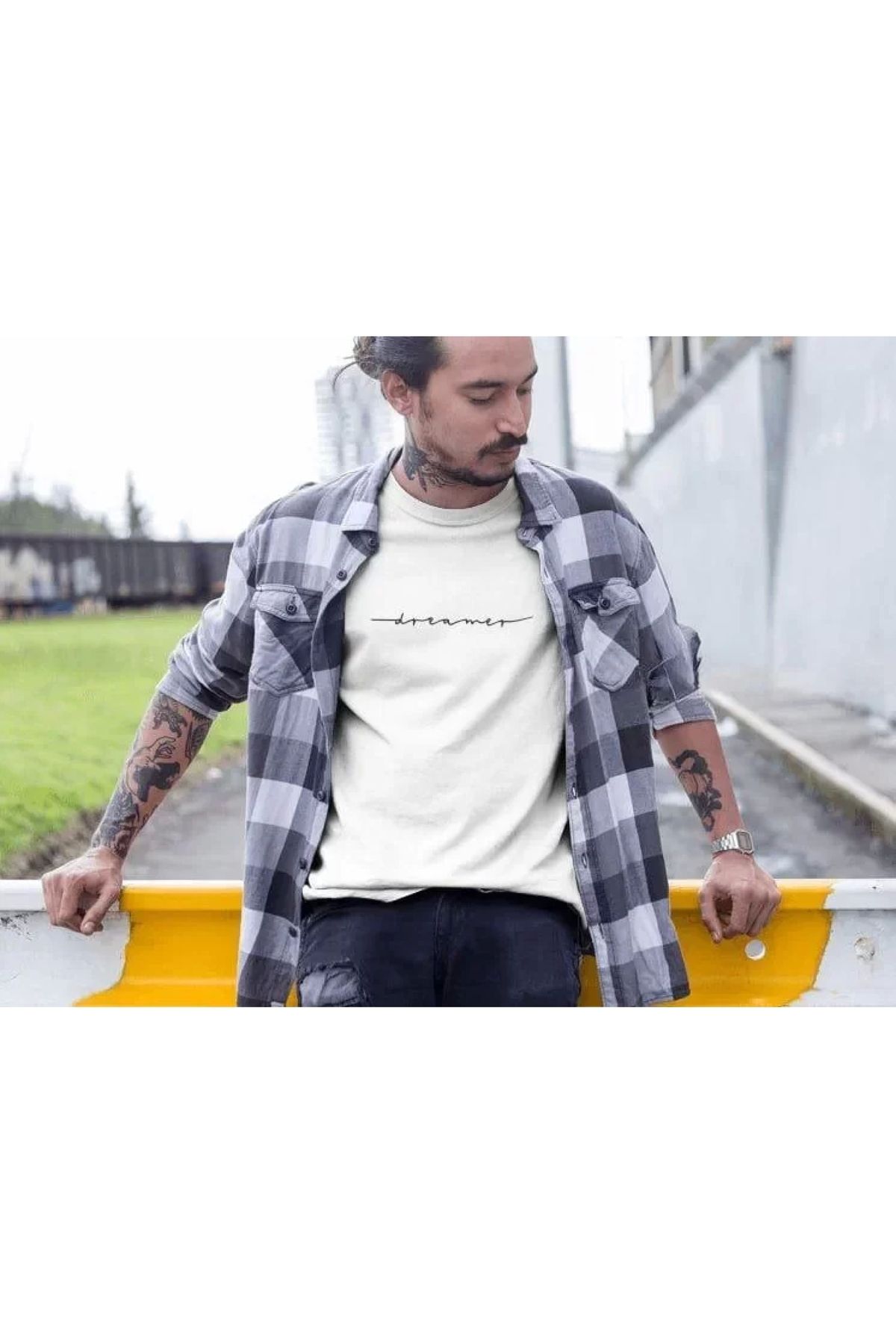 Narnuga Erkek Bisiklet Yaka Baskılı Oversize TShirt