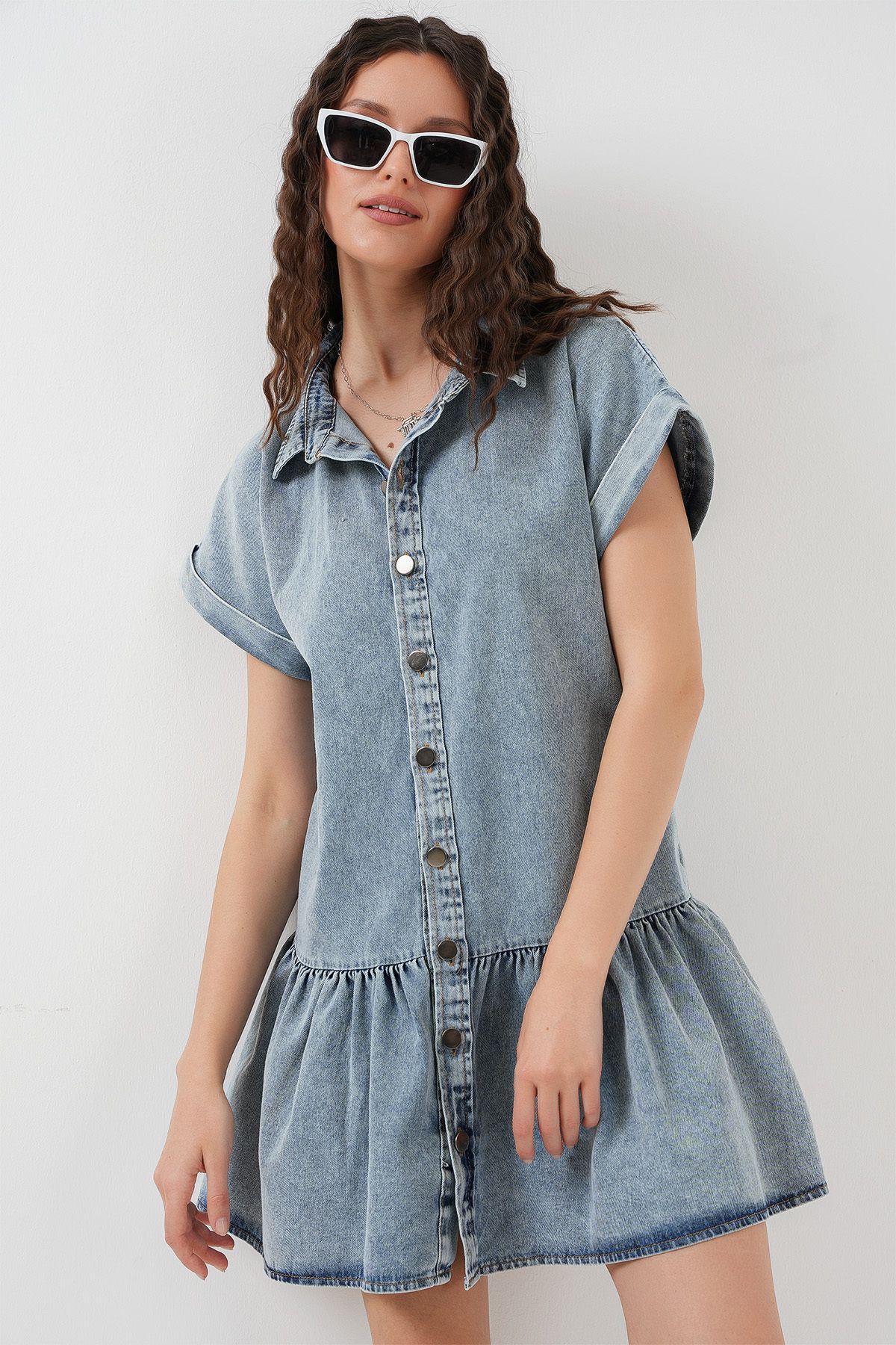 Bigdart-Rochie scurtă de denim pentru femei 2530 - Albastru 3
