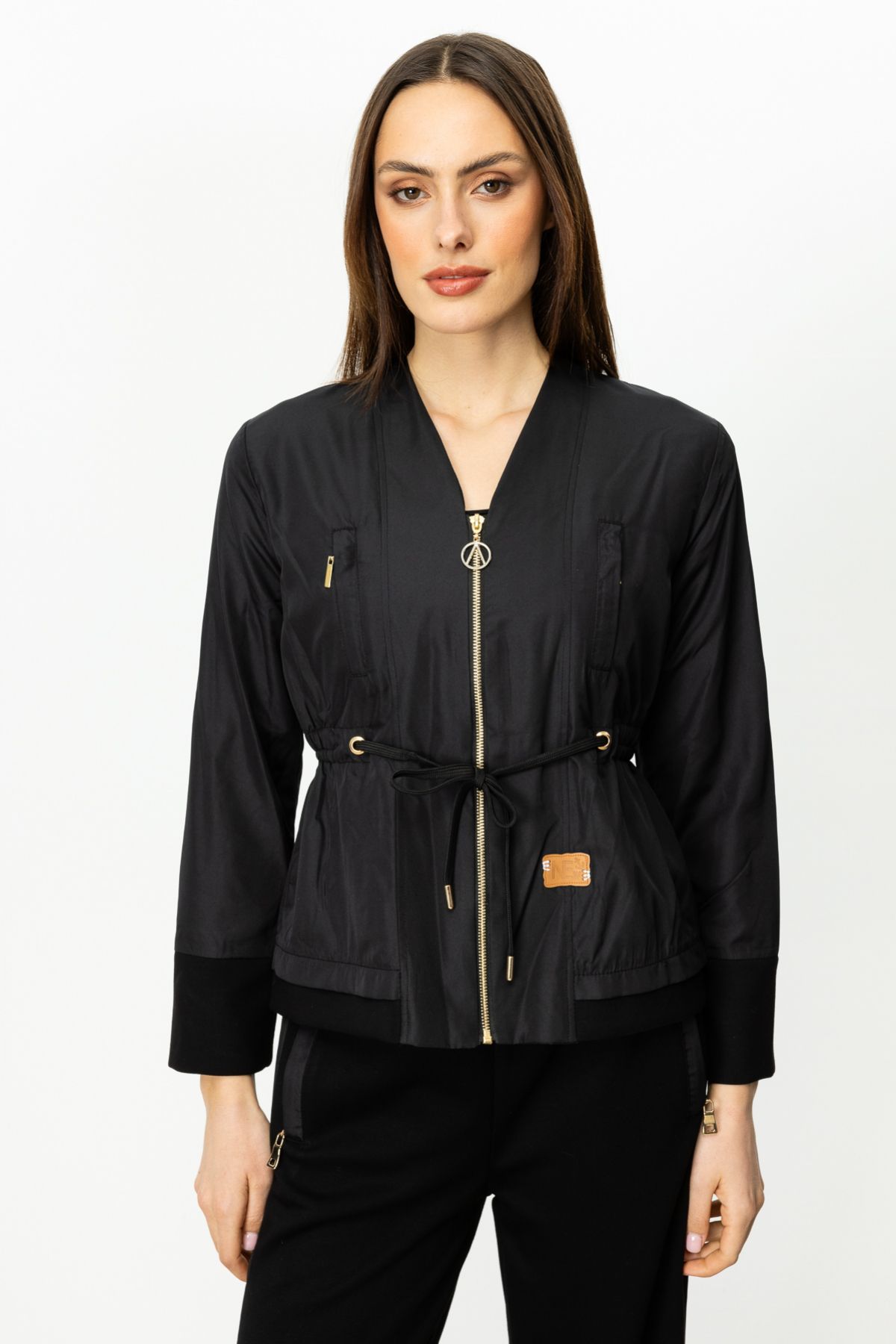 ON-Shirred Waist Zippered Coat 1