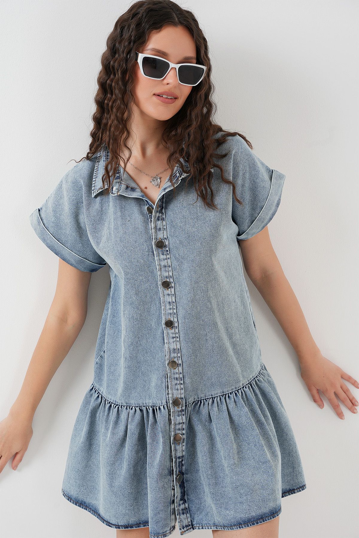 Bigdart-Rochie scurtă de denim pentru femei 2530 - Albastru 5