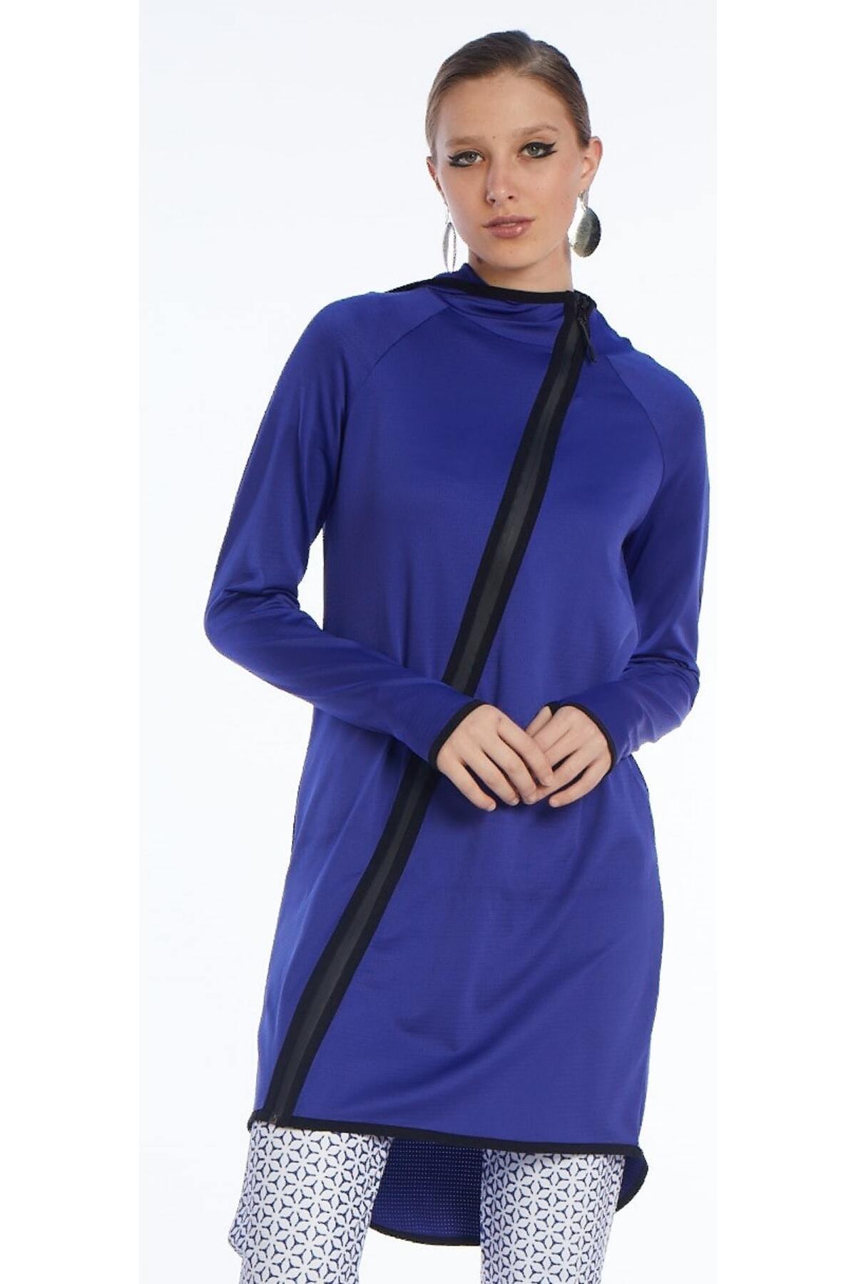 FD SPORTS  Aura-tech Çapraz Fermuarlı Quick Dry Eşofman Üstü - Sax - Görsel 4