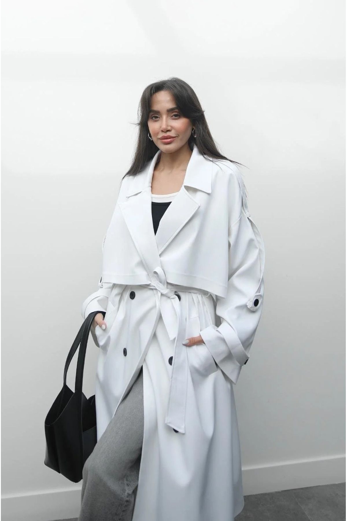 My Blog-Trenci supradimensionat cu detaliu alb Lucky Button-9476 3