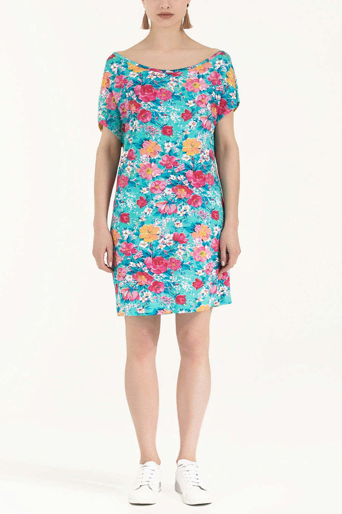 SOCIETA-Blue Patterned Knitted Mini Dress 91021 1