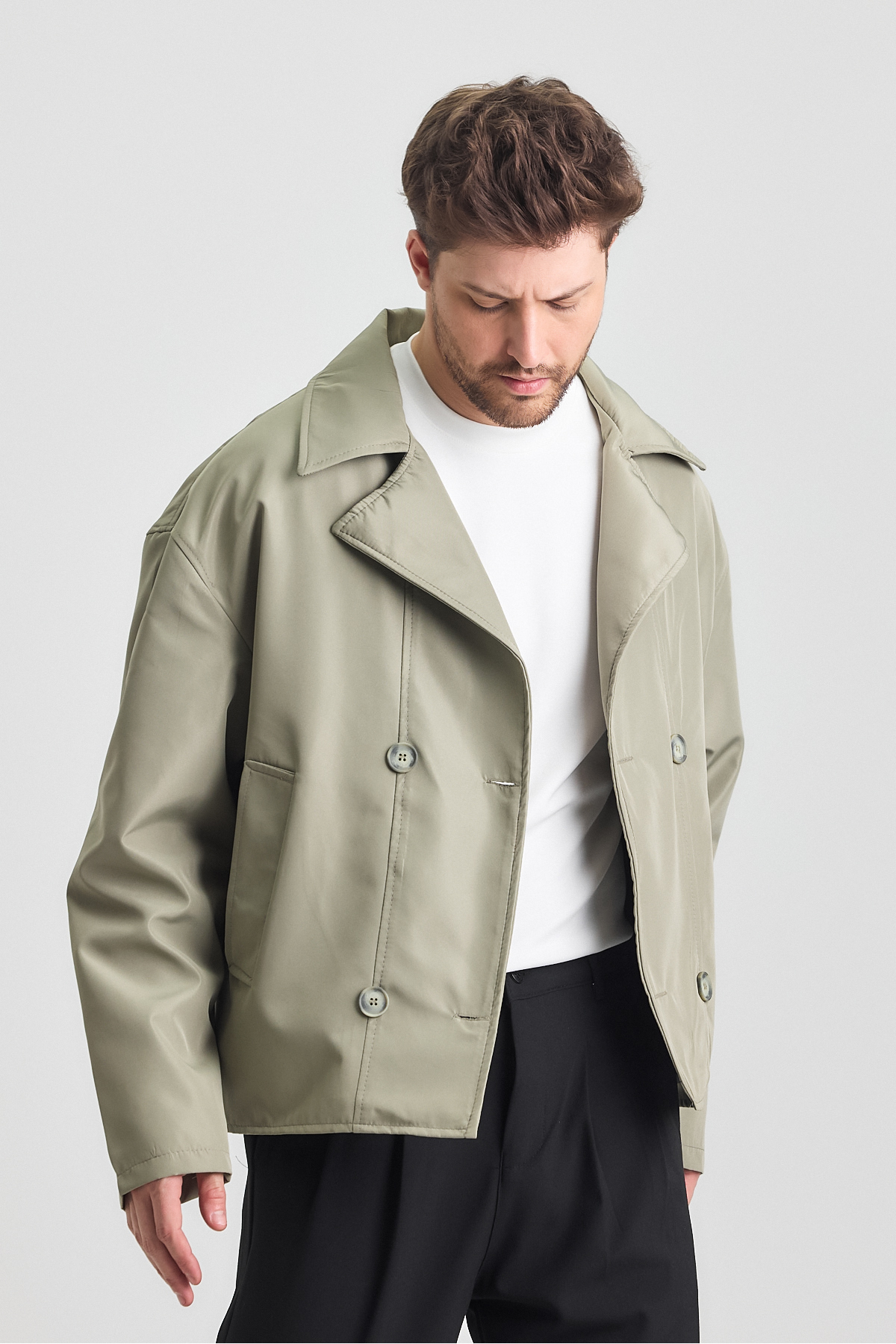 MerStore  Yeni Sezon Crop Fit Erkek Trençkot Ceket - Görsel 6