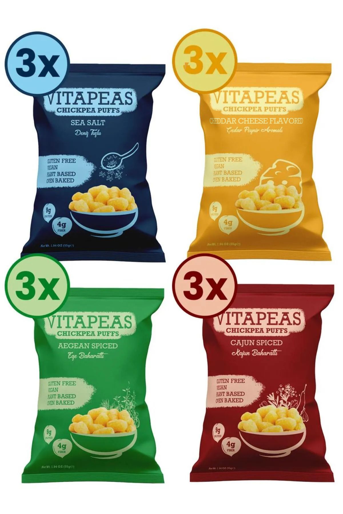 Vitapeas Snacks Vitapeas Karışık Paket Nohut Cipsi 55 g x 12