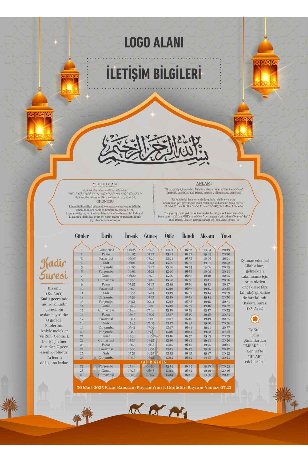 giftcrea Ramazan İmsakiyesi 2025, Özelleştirilebilir Kurumsal İmsakiye - Dijital Baskılı İmsakiye