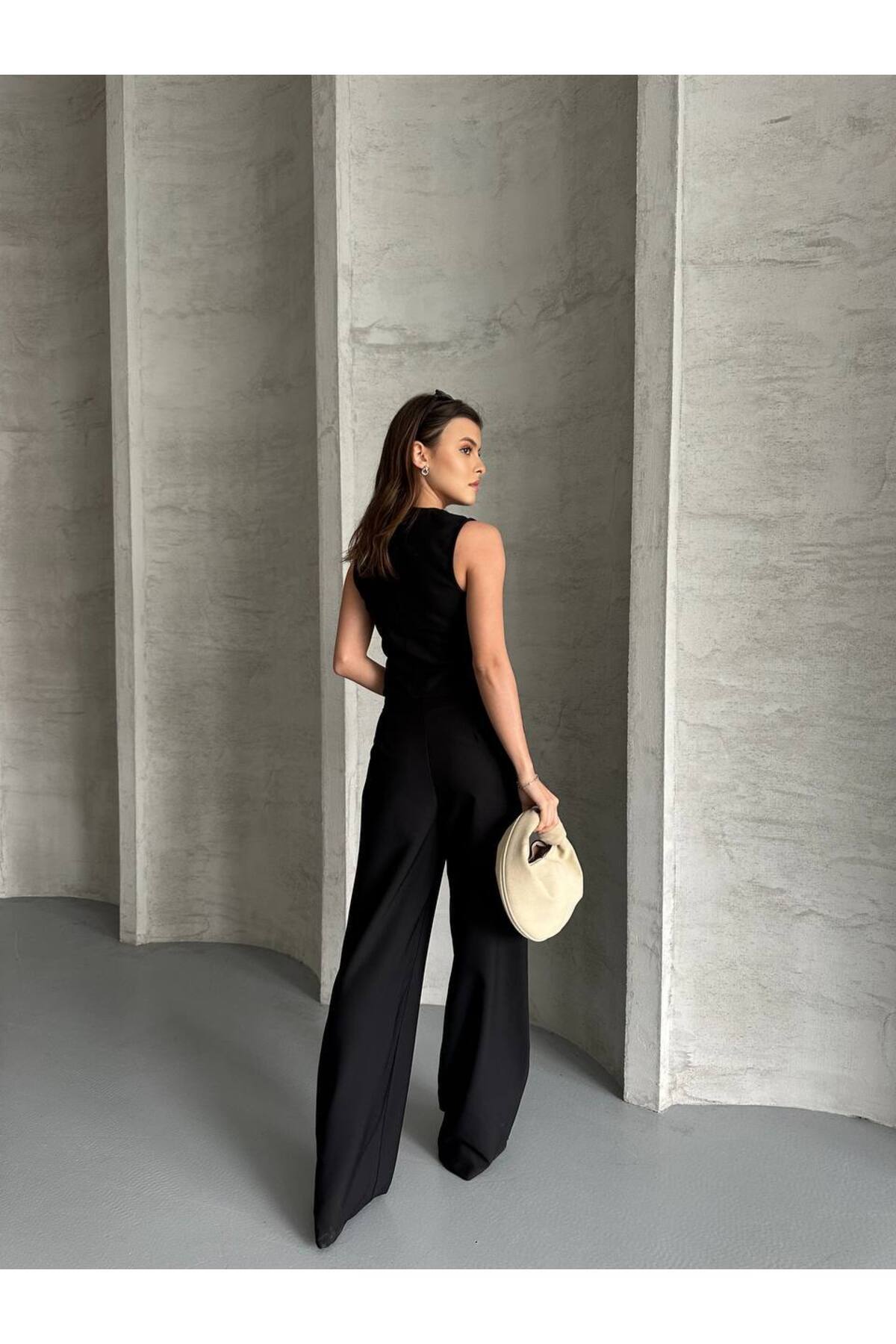 Women's Double-Breasted Vest and Trousers Set - Chic Combination - Görsel 5