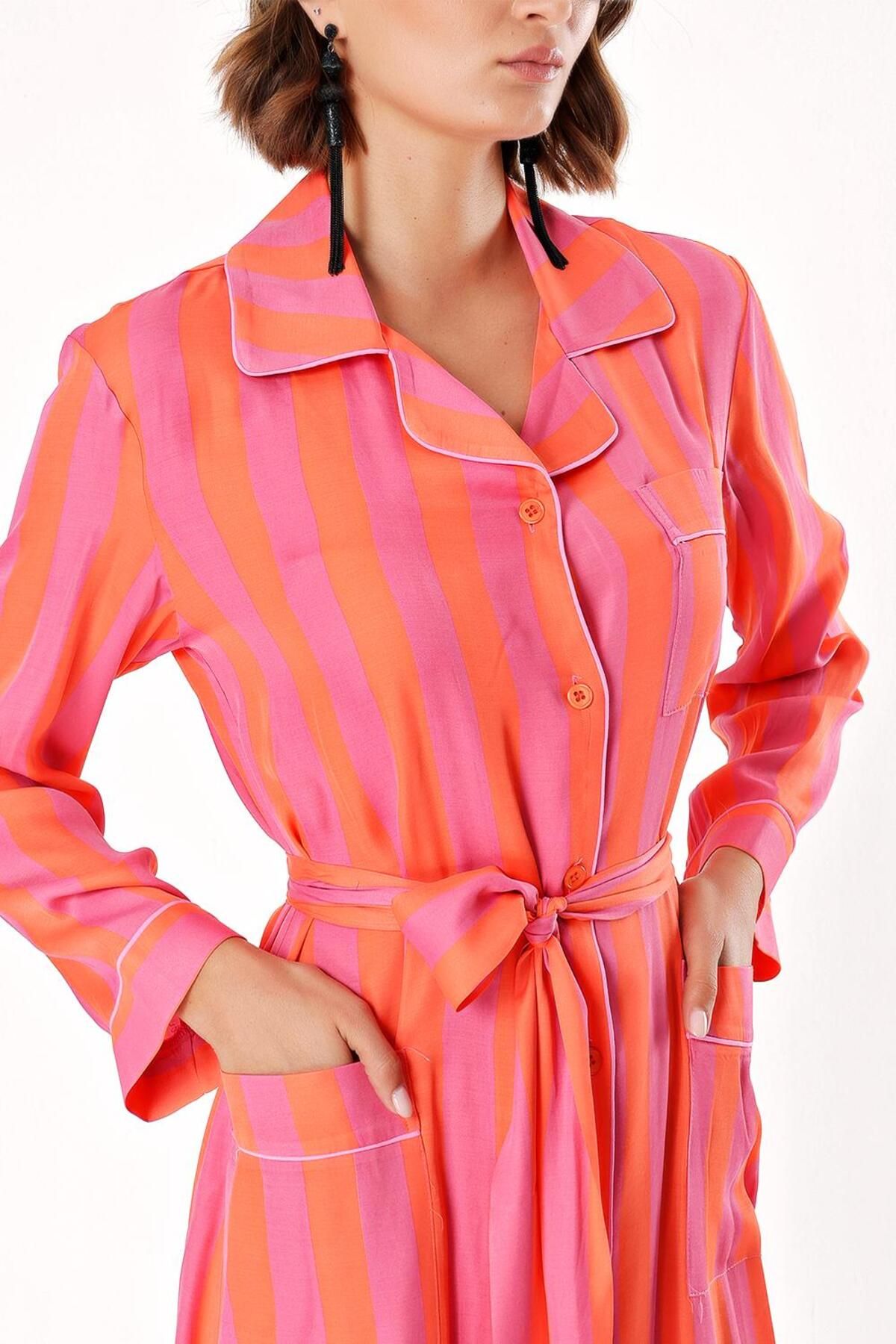 SOCIETA-Pink Shirt dress with piping and belt 94029 5