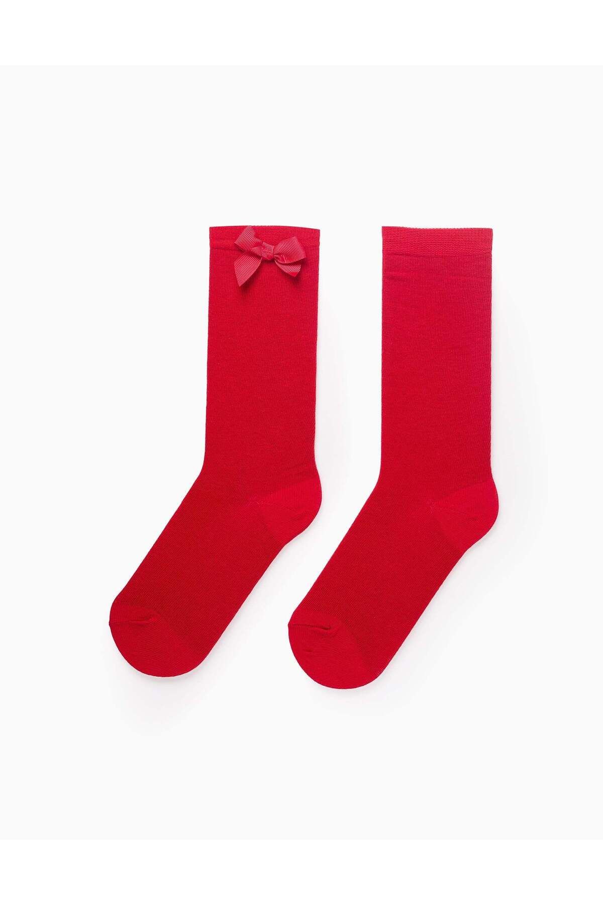 Ziddy-High Socks with Bow for Girls, Red 1