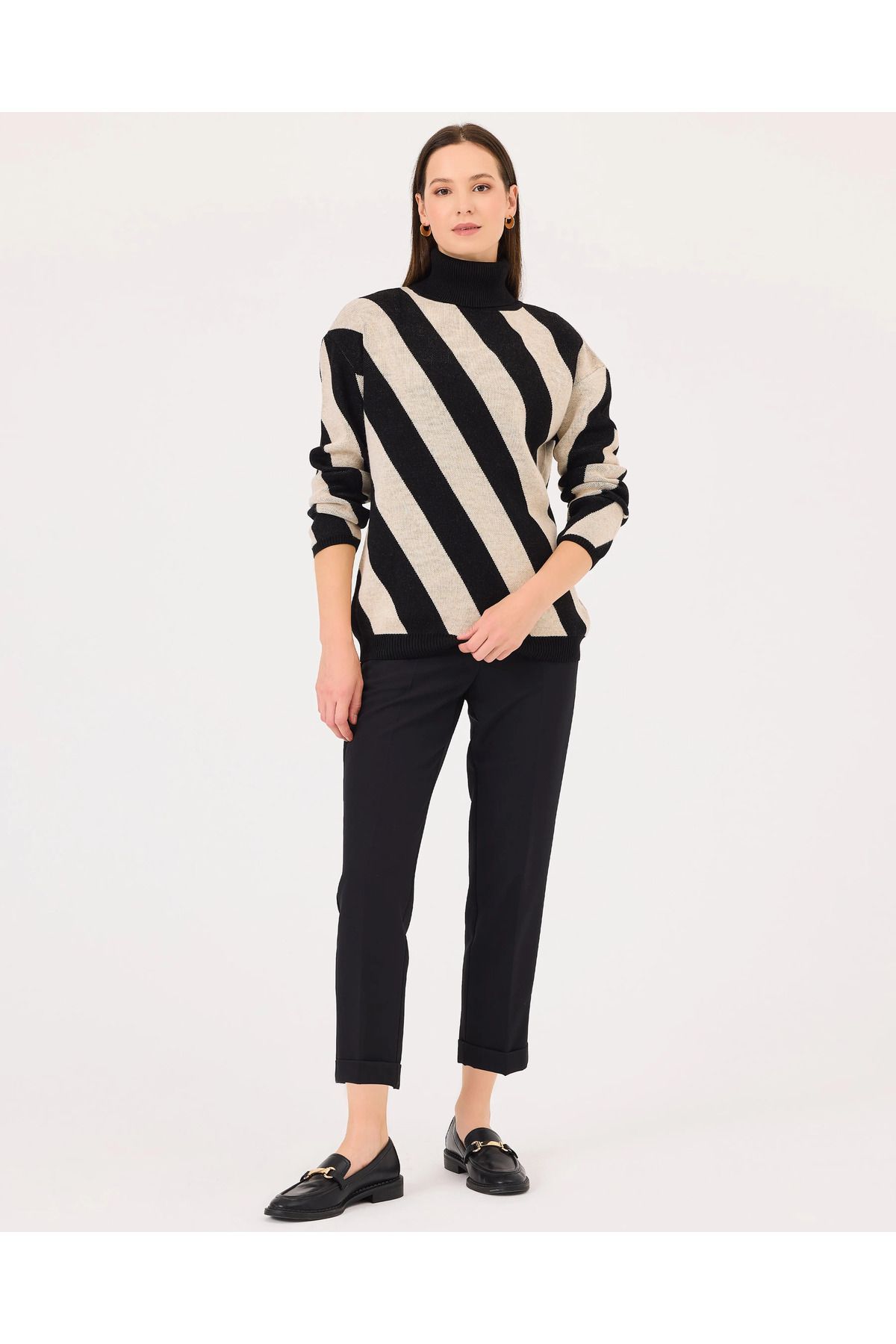 SEÇİL-Striped Knitting Sweater with Streifen Collar 4