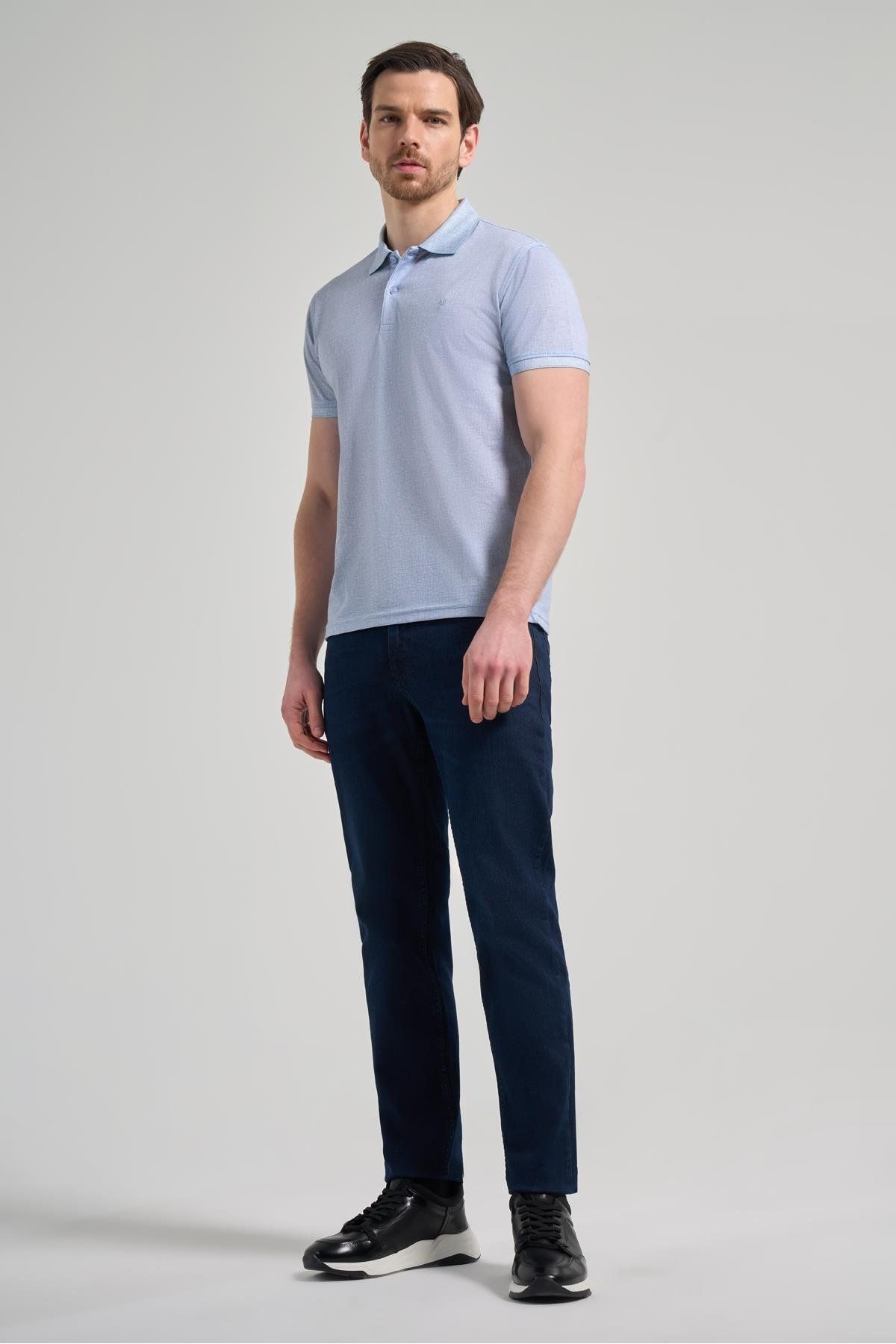 İmza-Blue Short Sleeve Printed Pique Polo Neck Slim Fit T-Shirt Without Pocket 1011250151 2