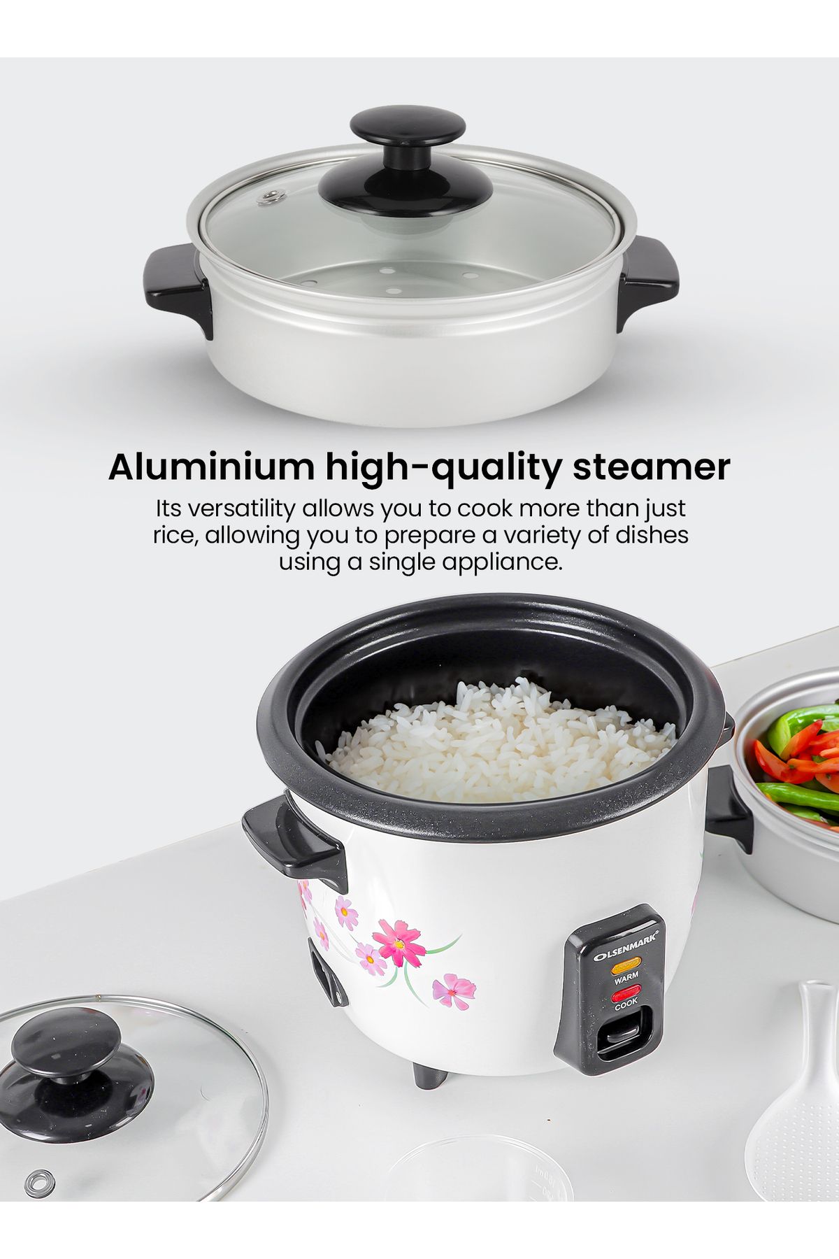 Olsenmark-3 In 1 Electric Rice Cooker 0.6l Keep Warm Function Multifunction Steamer 5