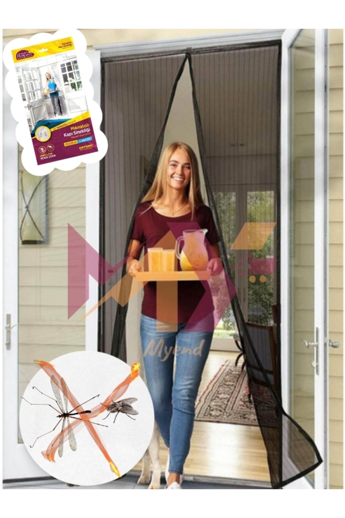 Siyah Mıknatıslı Kapı Sinekliği, Balkon Bahçe Kapısı Yapıştırmalı Sineklik, Kolay Kullanım