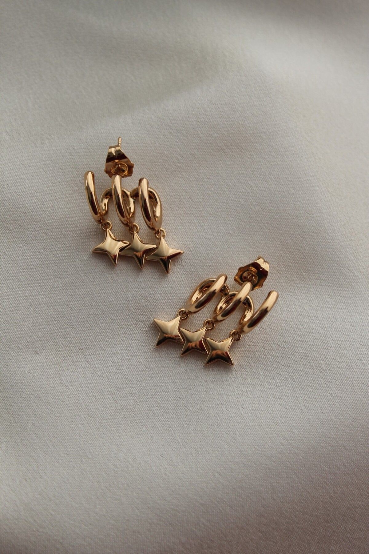 Nenya-Vip Steel Triple Look Plain Starry Earrings 2