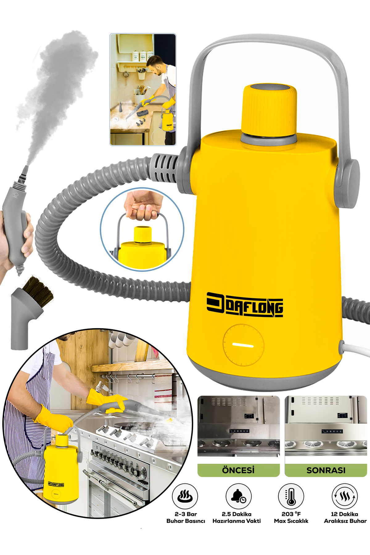 SET- DAFLONG E- Tech Series Profesyonel Buharlı Temizleyici Buharlı Temizlik Makinesi-SRI