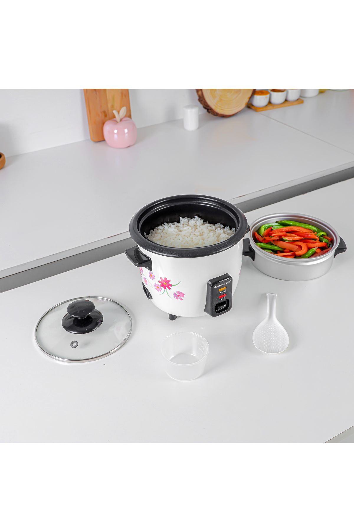 Olsenmark-3 In 1 Electric Rice Cooker 0.6l Keep Warm Function Multifunction Steamer 3